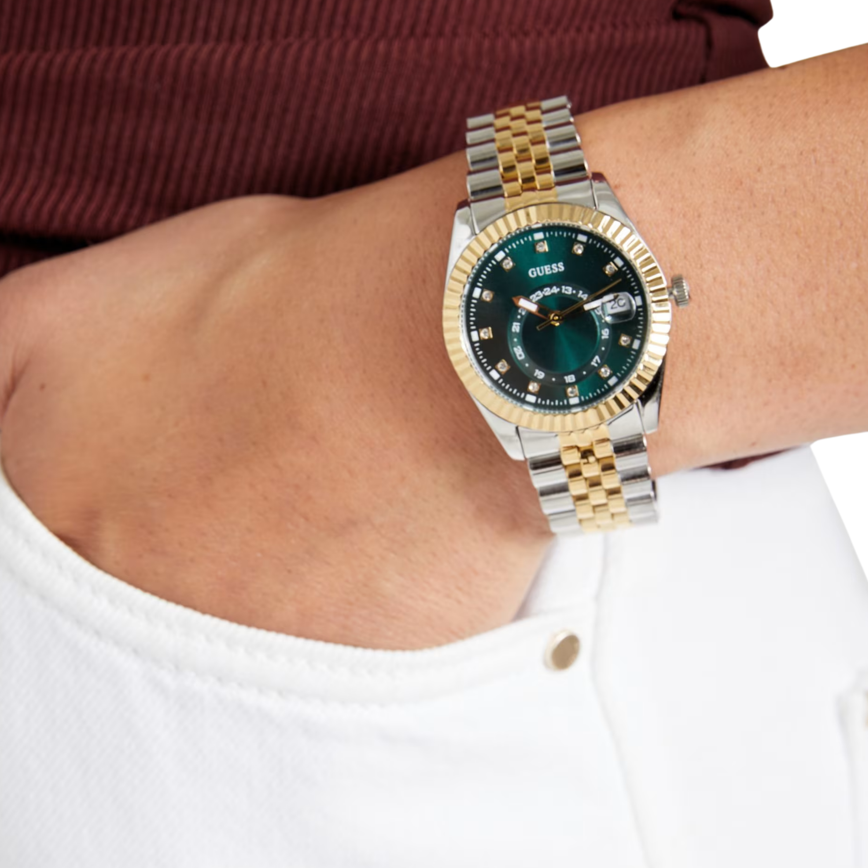 Guess Women Two Tone And Green Multifunction Watch GW0936L3 - Silver Green