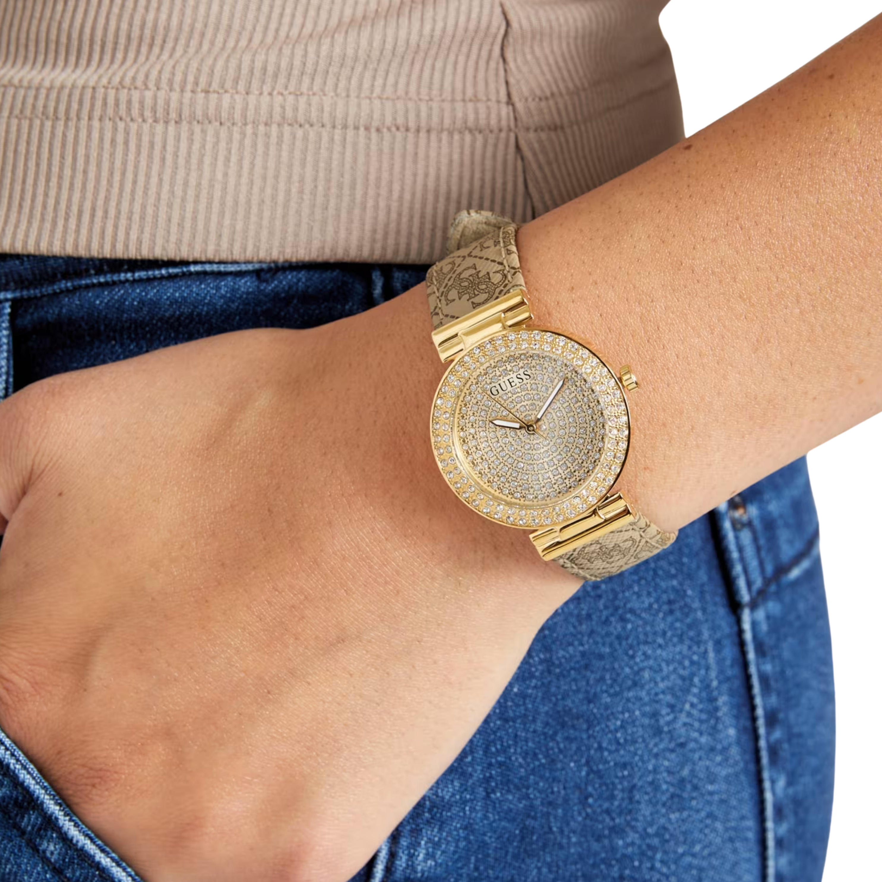 Guess Women Gold Tone And Quatro G Analog Watch GW0943L2 - Gold