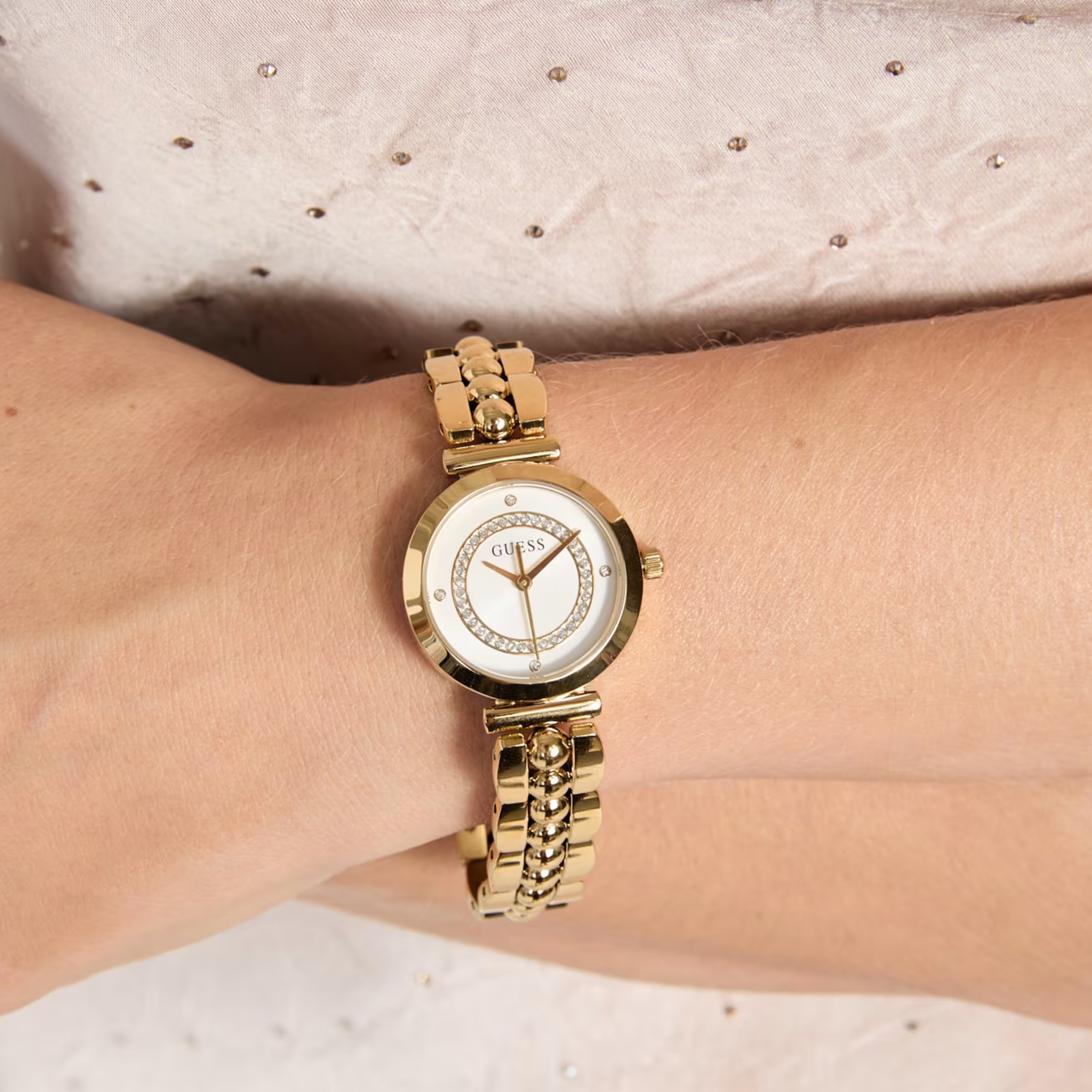Guess Women Gold Tone Beaded Analog Watch GW0994L2 - Gold