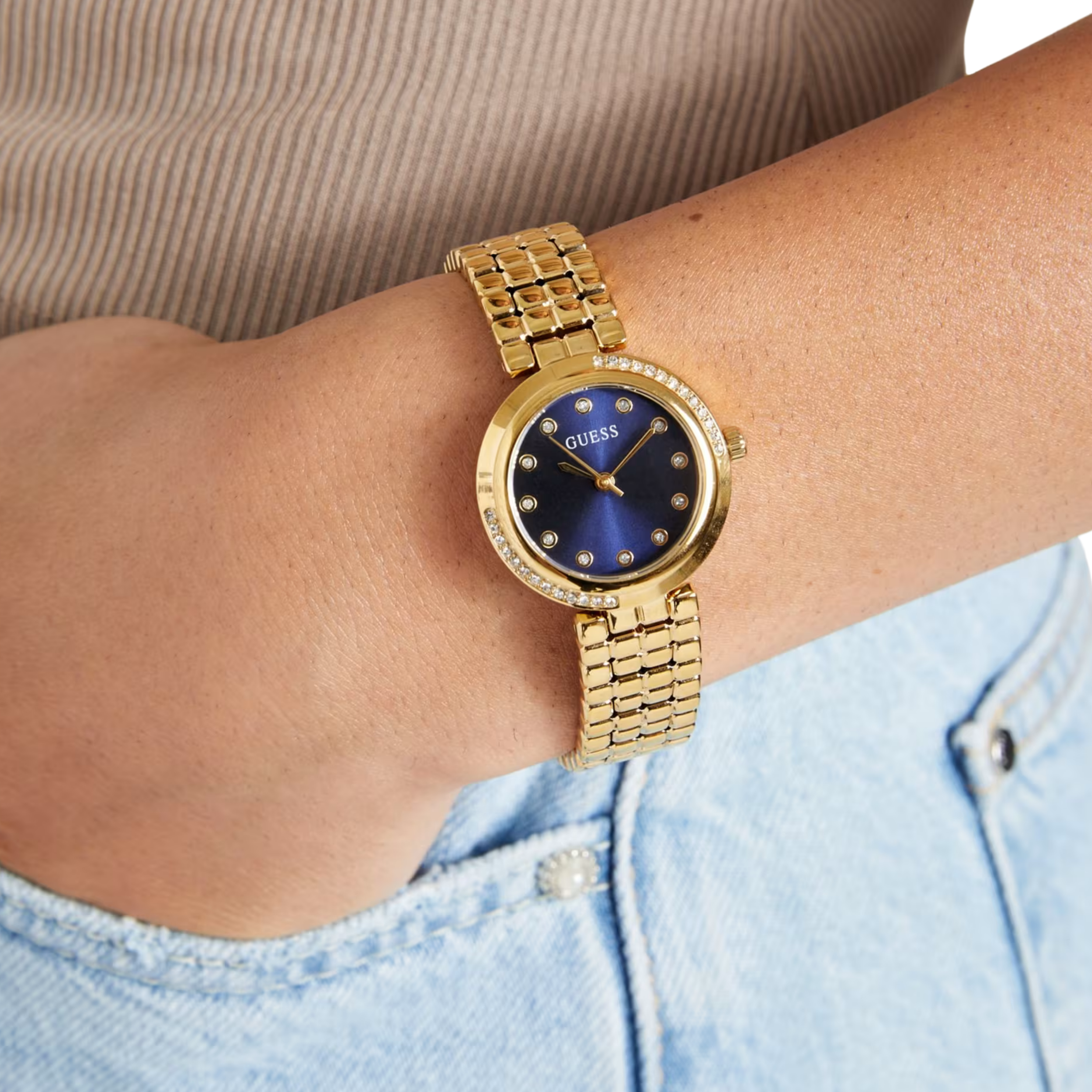 Guess Women Gold Tone And Blue Analog Watch GW0930L4 - Gold
