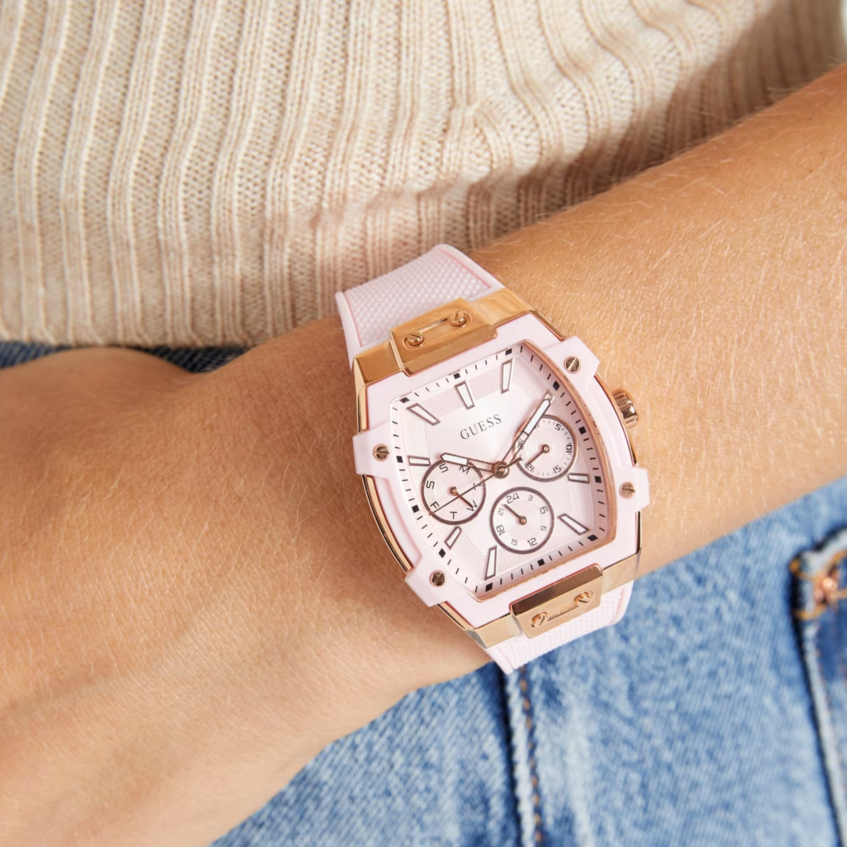 Guess Women Pink Silicone Multifunction Watch GW0032L7 - Pink Gold