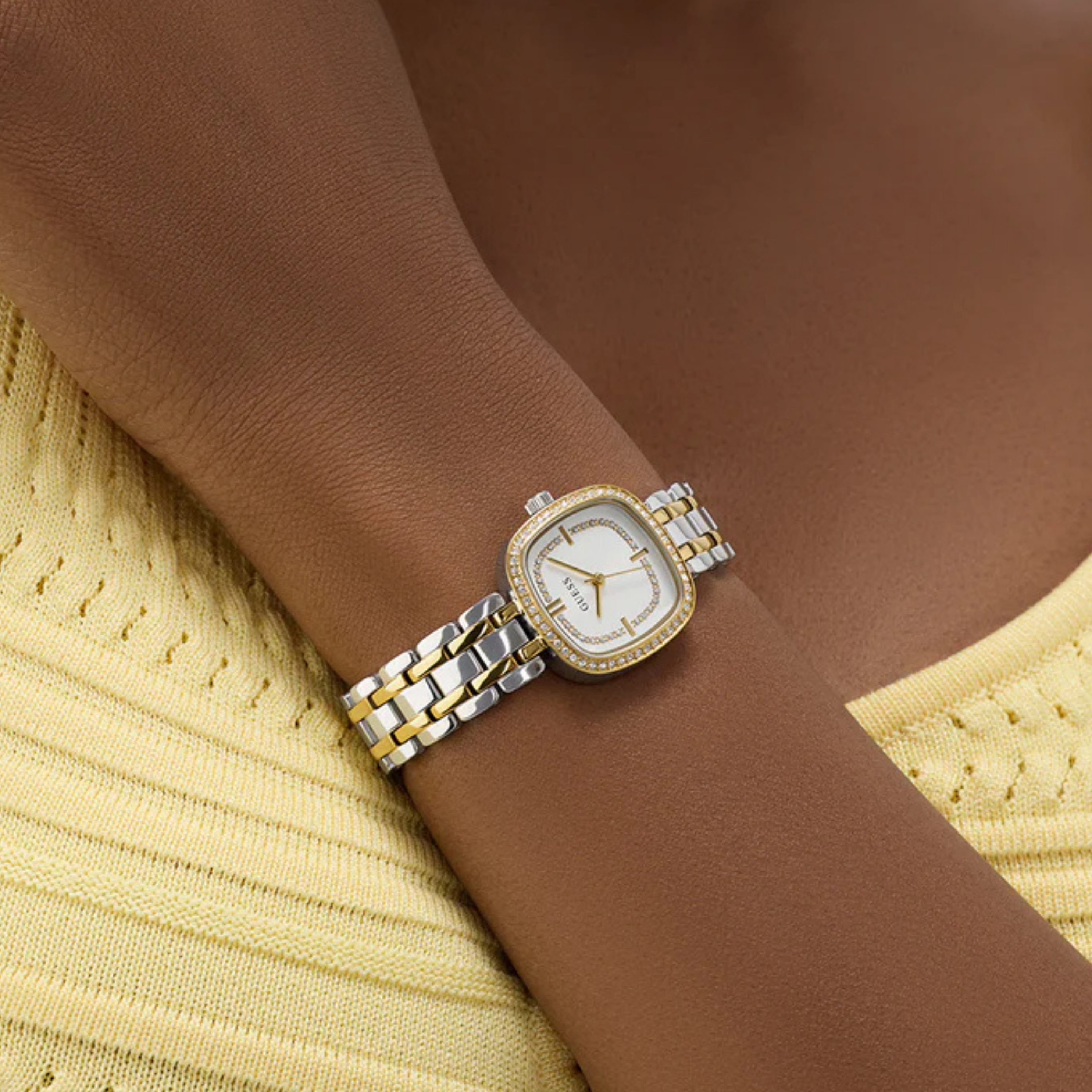 Guess Women Crystal Recycled Steel Analogue Watch GW1018L3 - White Multi Silver