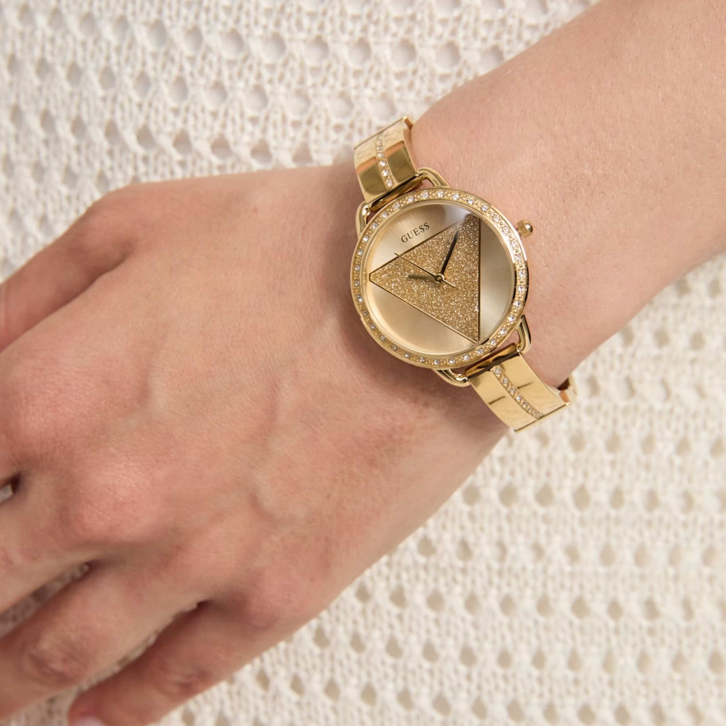 Guess Women Gold Tone Triangle Analog Watch GW0914L2 - Gold