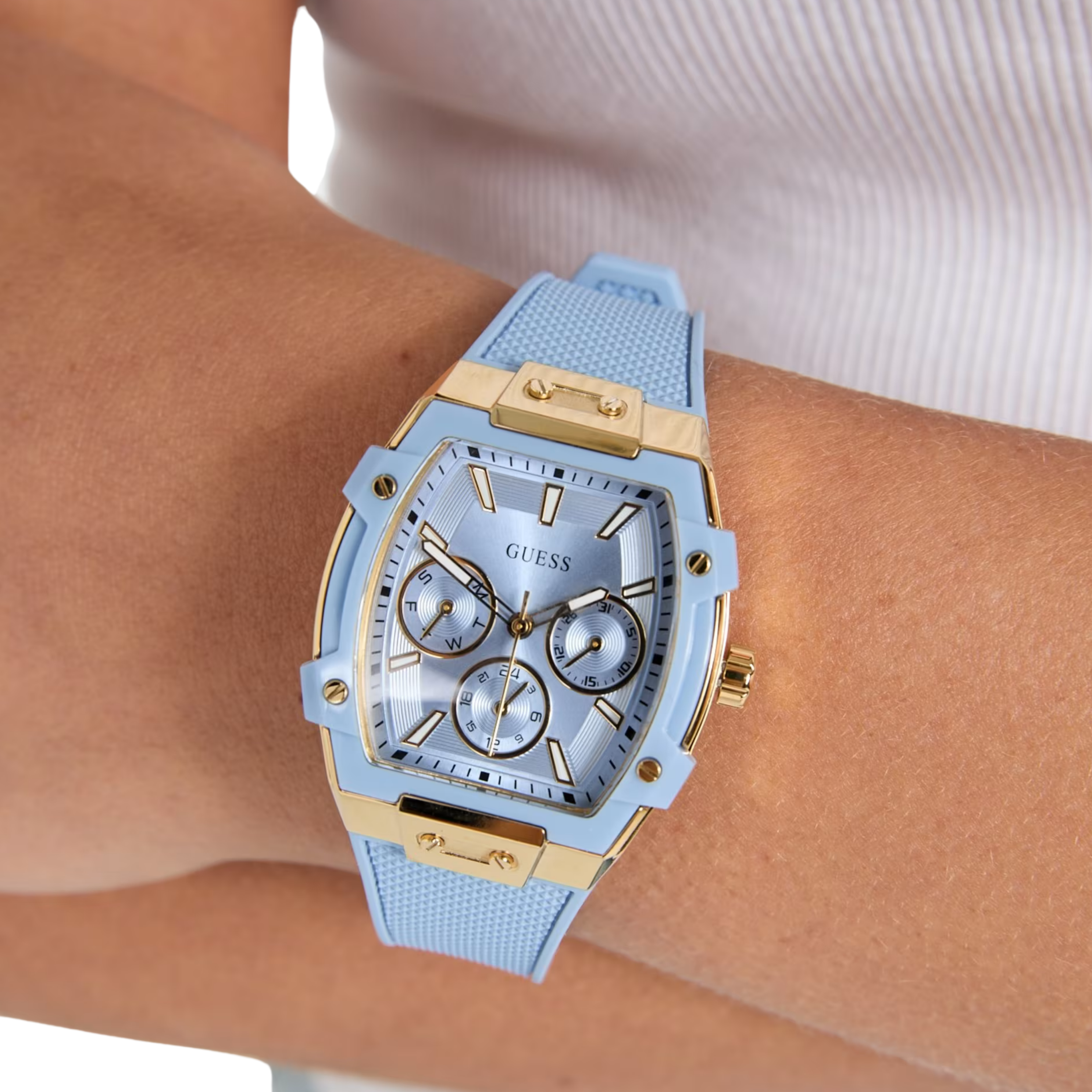 Guess Women Blue Silicone Multifunctional Watch GW0945L3 - Gold Blue