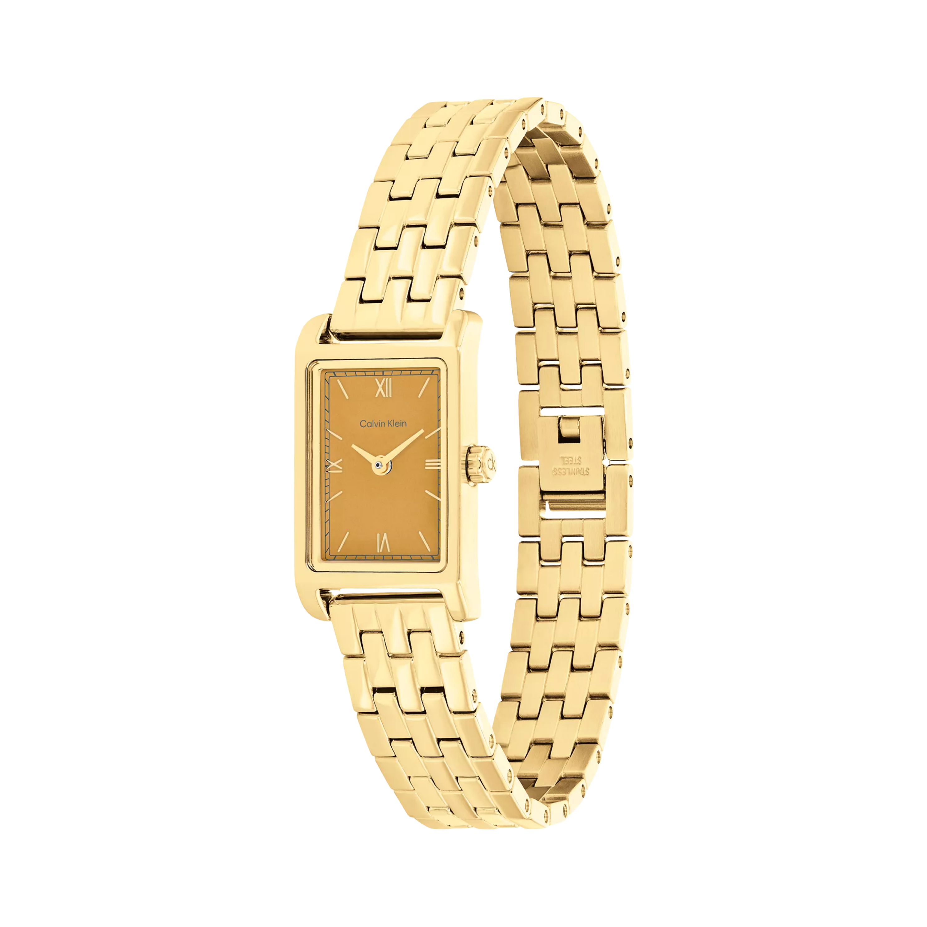 Calvin Klein Women Rectangle Dial Link Bracelet Watch - Amber Gold