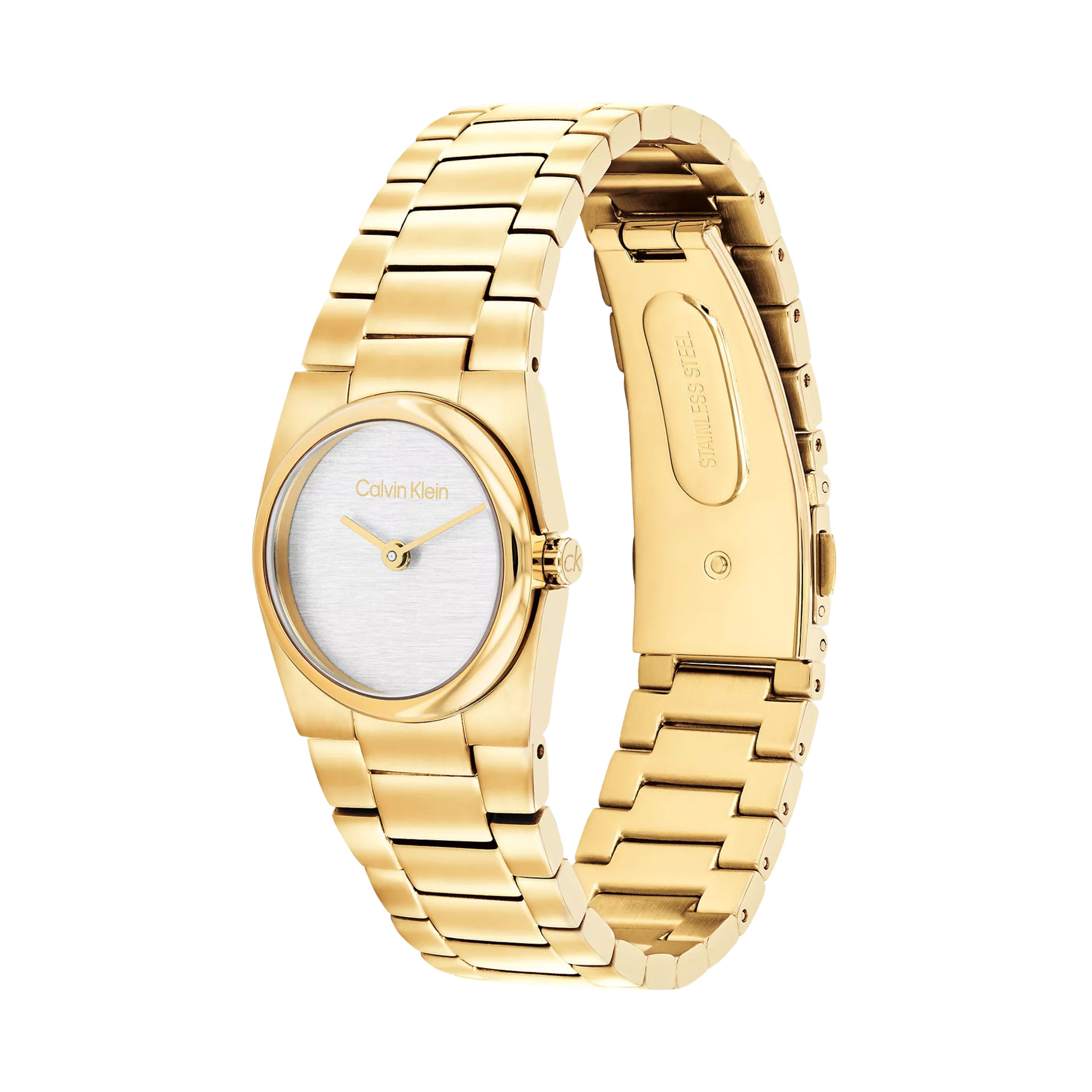 Calvin Klein Women Textured Dial Link Bracelet Watch - White Gold