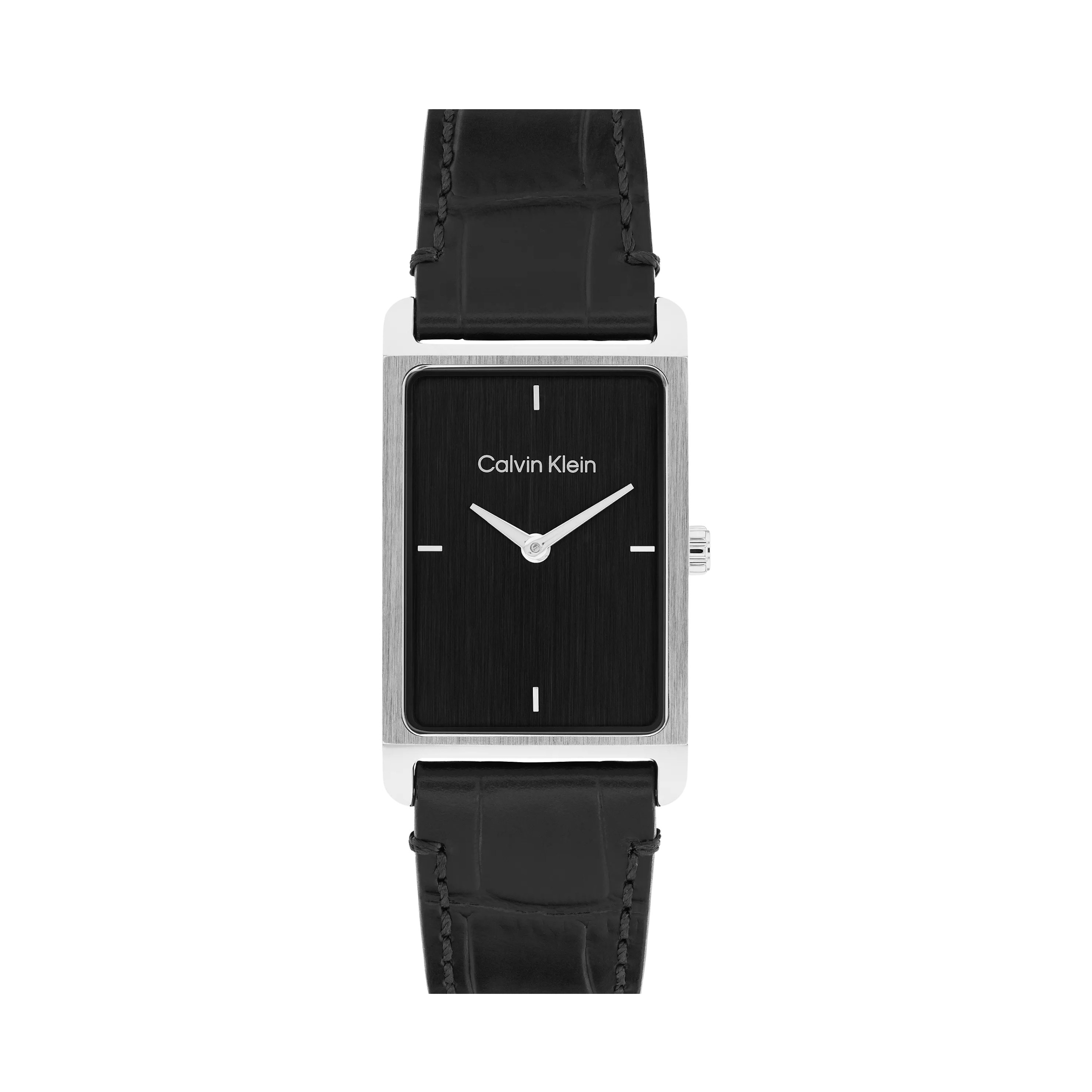 Calvin Klein Men Rectangle Dial Leather Strap Watch 25200528 - Black