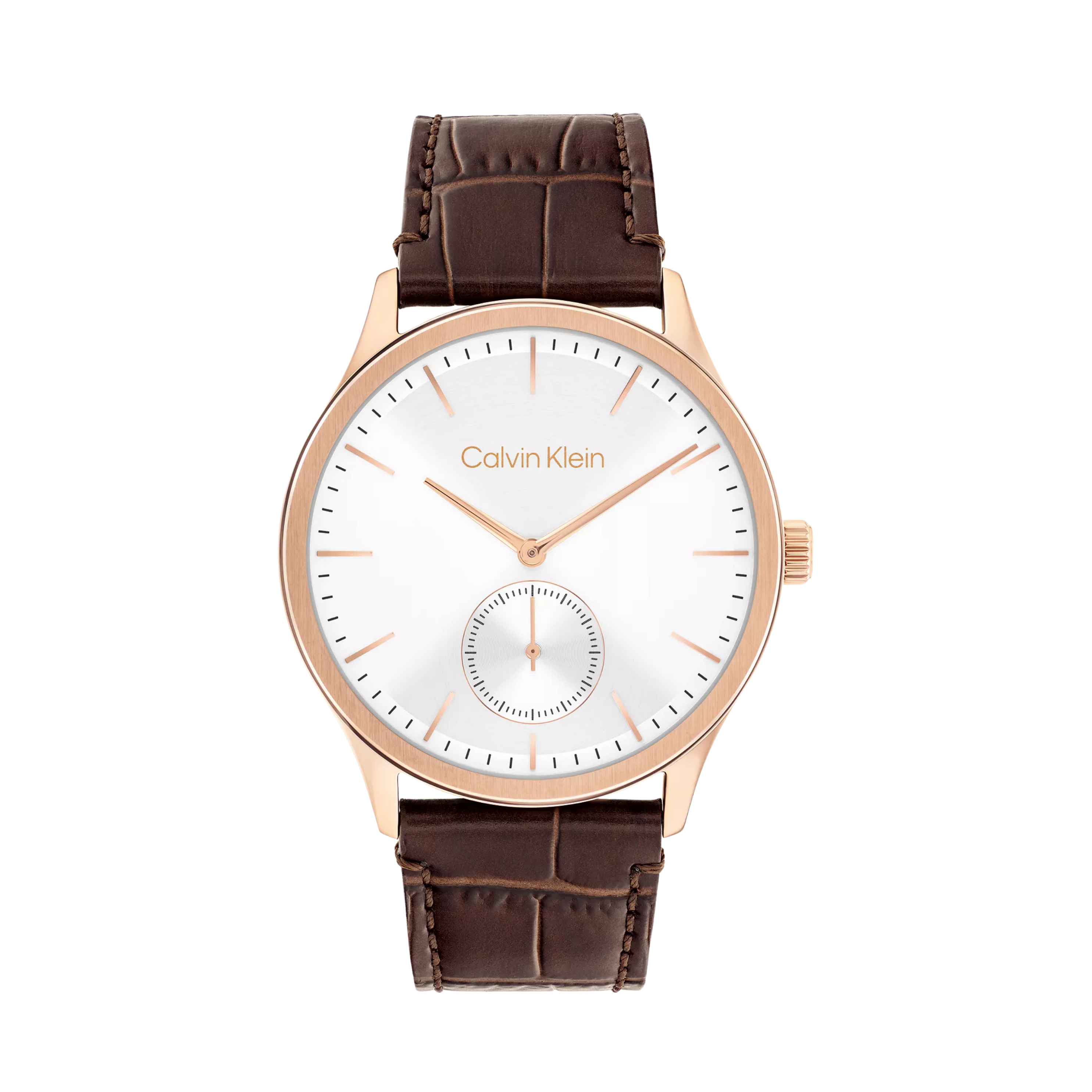 Calvin Klein Men Brushed Dial Leather Strap Watch 25200553 - Brown