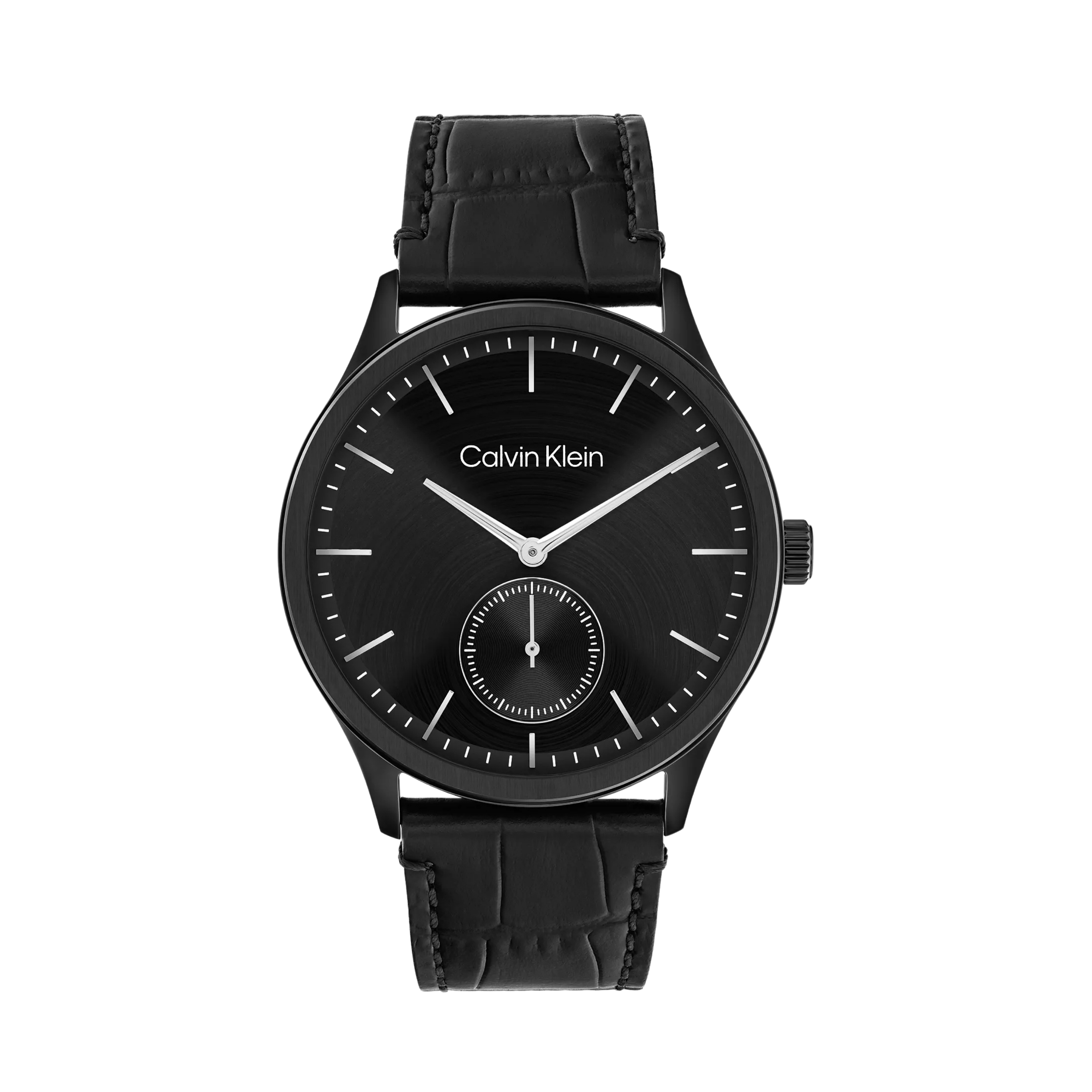 Calvin Klein Men Brushed Dial Leather Strap Watch 25200553 - Black