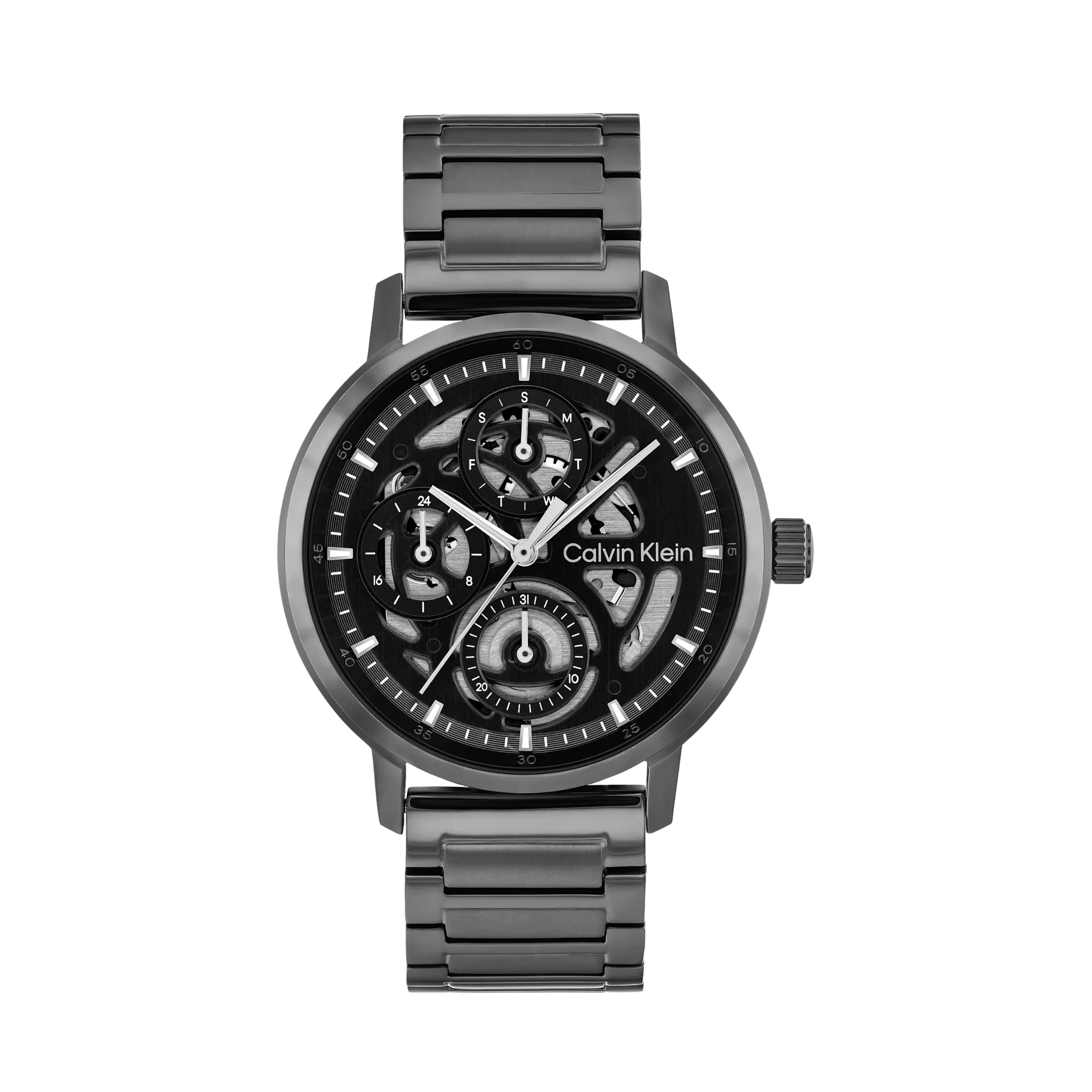 Calvin Klein Men Multifunction Exposed Dial Link Bracelet Watch 25200562 - Black