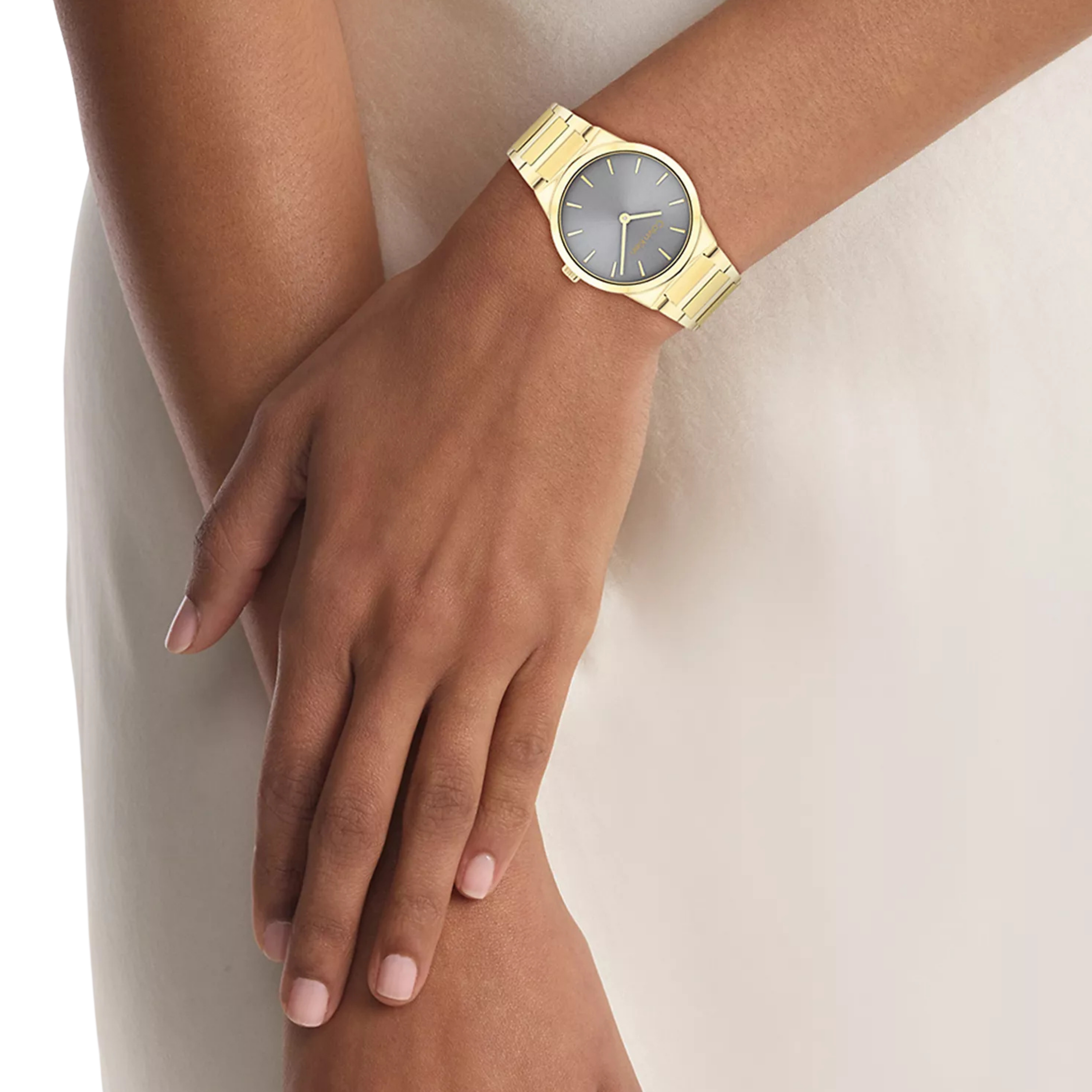 Calvin Klein Women Minimalist Integrated Link Bracelet 32mm Watch - Silver White Gold