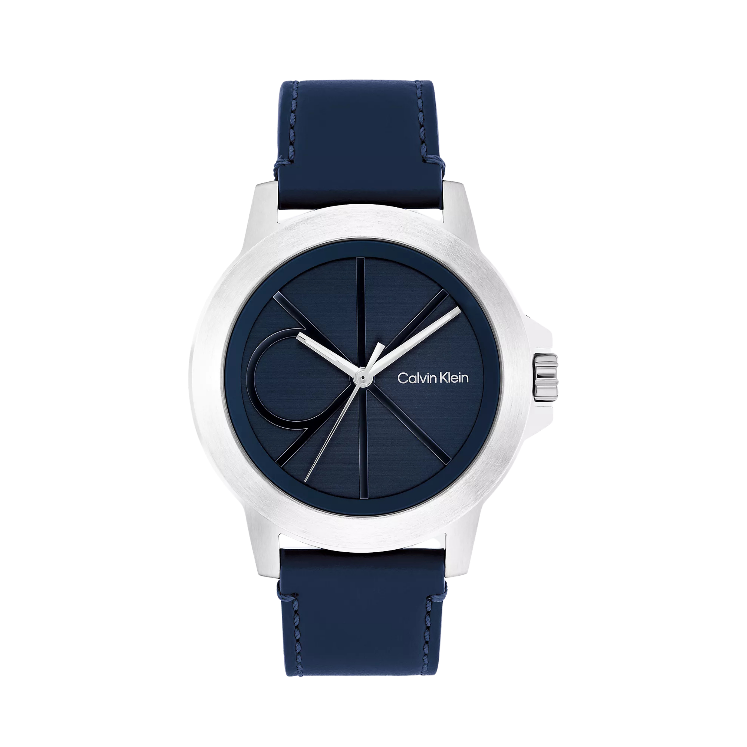 Calvin Klein Men Emblem Dial Leather Strap Watch 25200526 - Blue