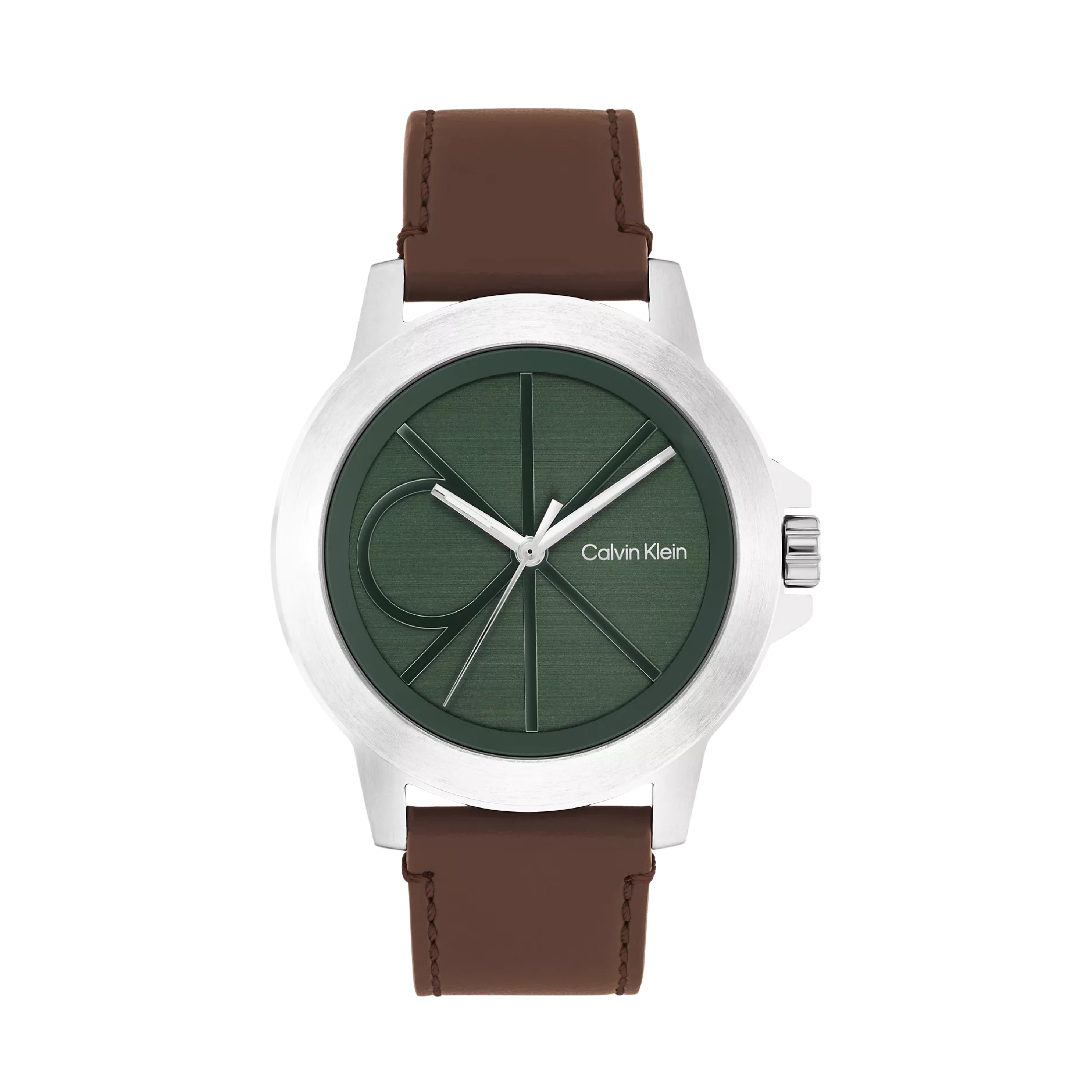 Calvin Klein Men Emblem Dial Leather Strap Watch 25200527 - Green