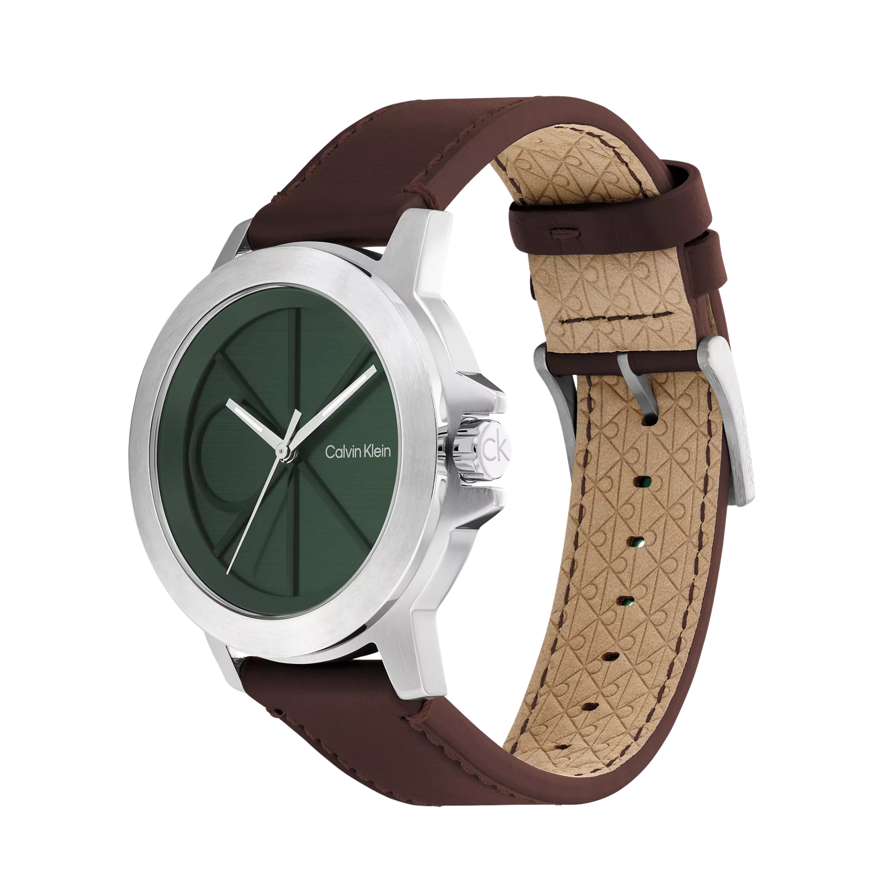 Calvin Klein Men Emblem Dial Leather Strap Watch 25200527 - Green