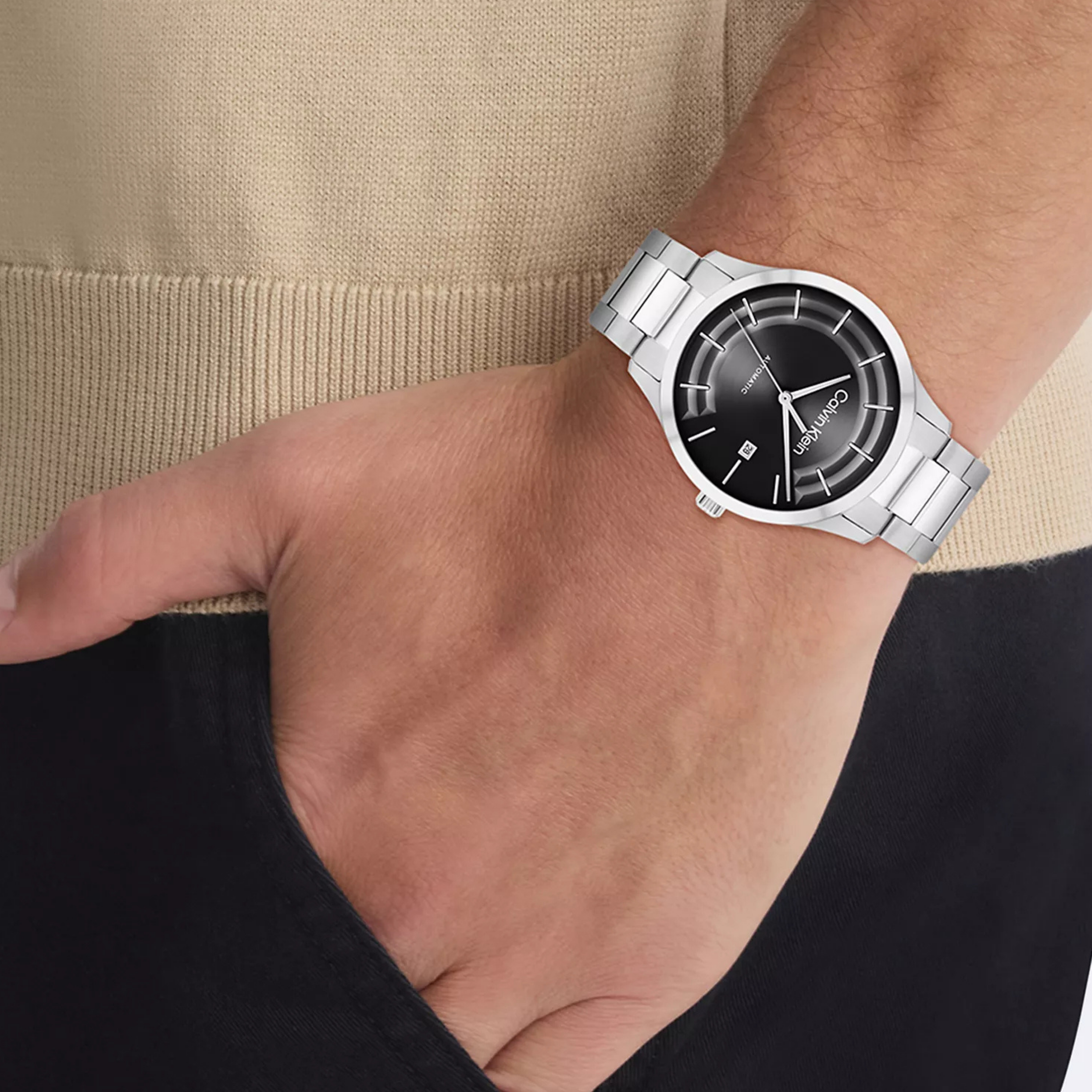 Calvin Klein Men Automatic H Link Bracelet Watch 25300021 - Black