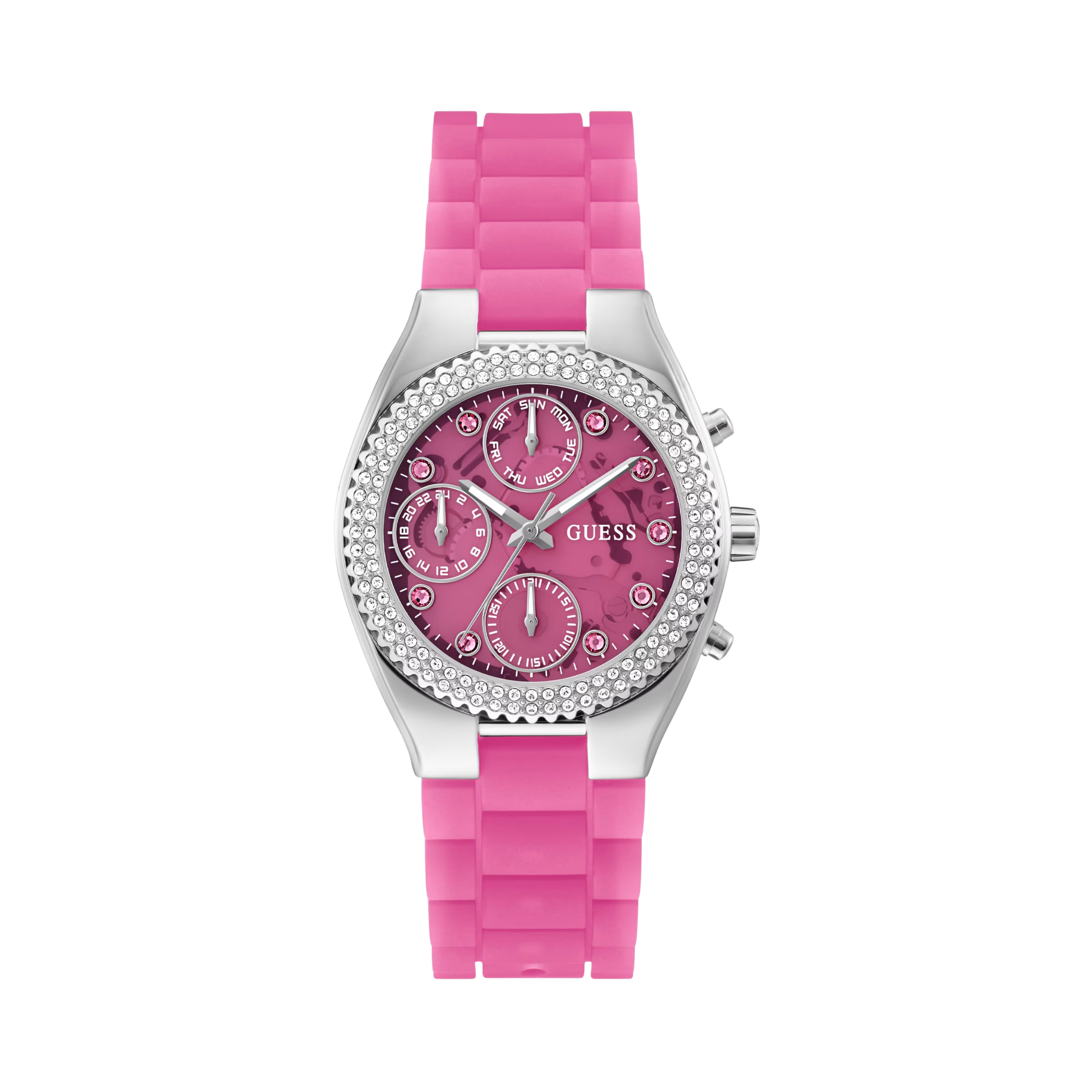 Guess Women Pink and Silver Tone Multifunction Watch - Silver