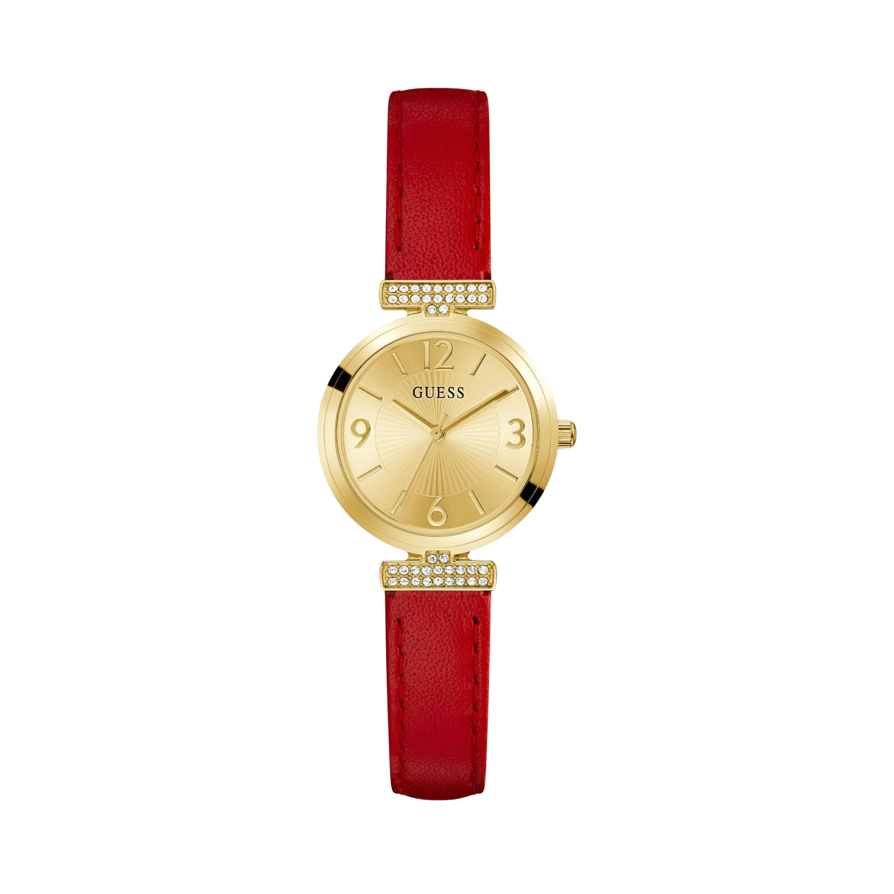 Guess Women Gold Tone and Leather Analog Watch - Red