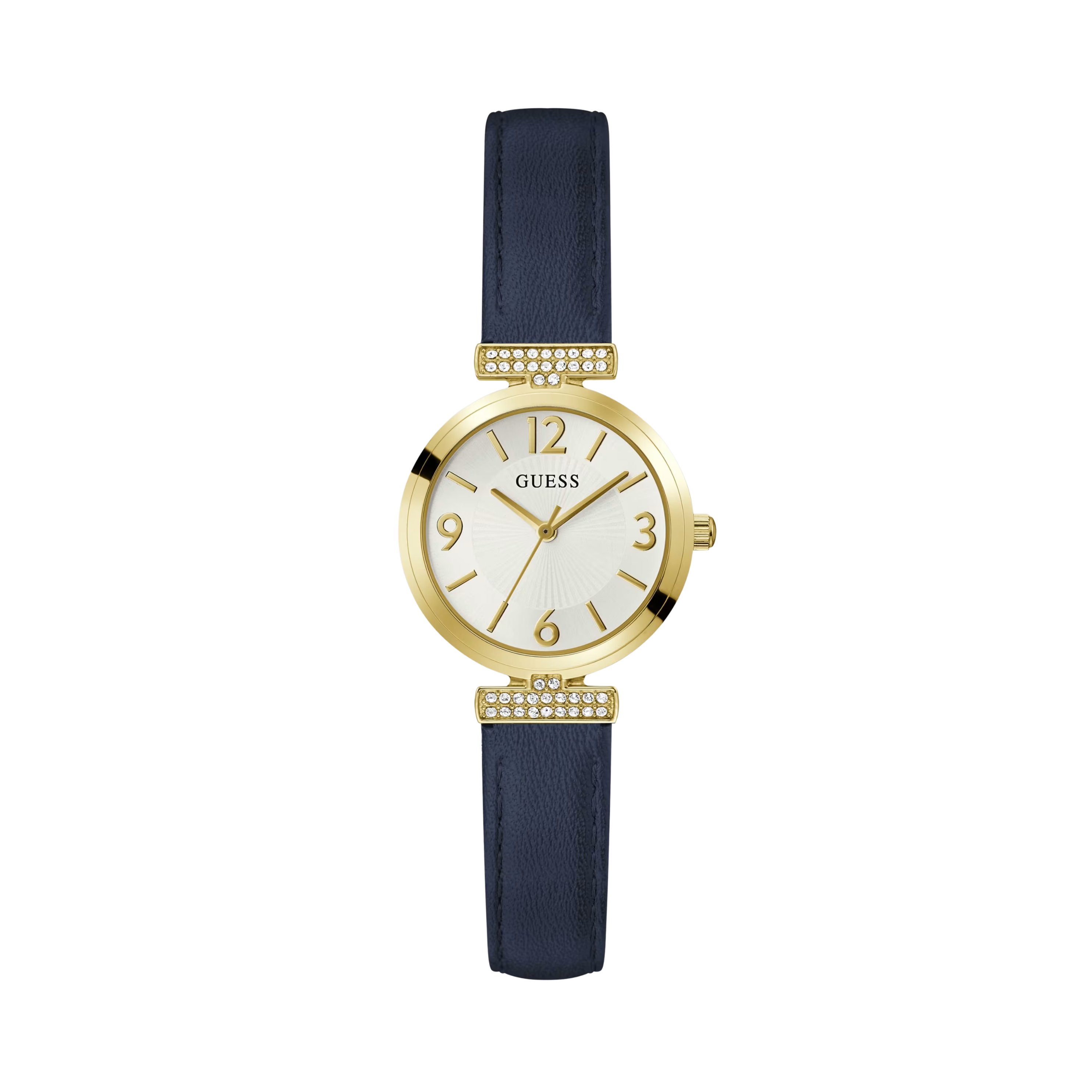 Guess Women Gold Tone and Navy Leather Analog Watch - White Multi