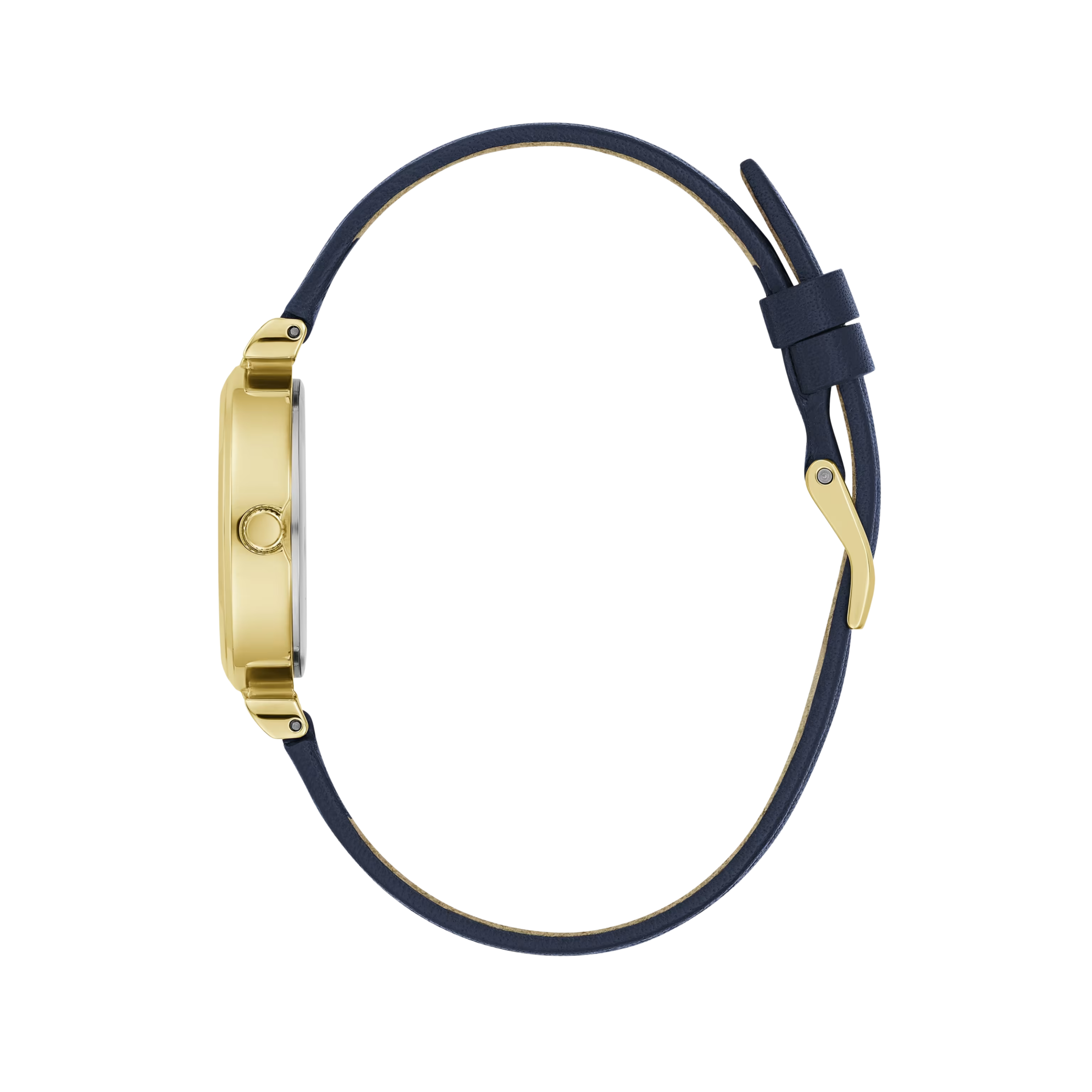 Guess Women Gold Tone and Navy Leather Analog Watch - White Multi