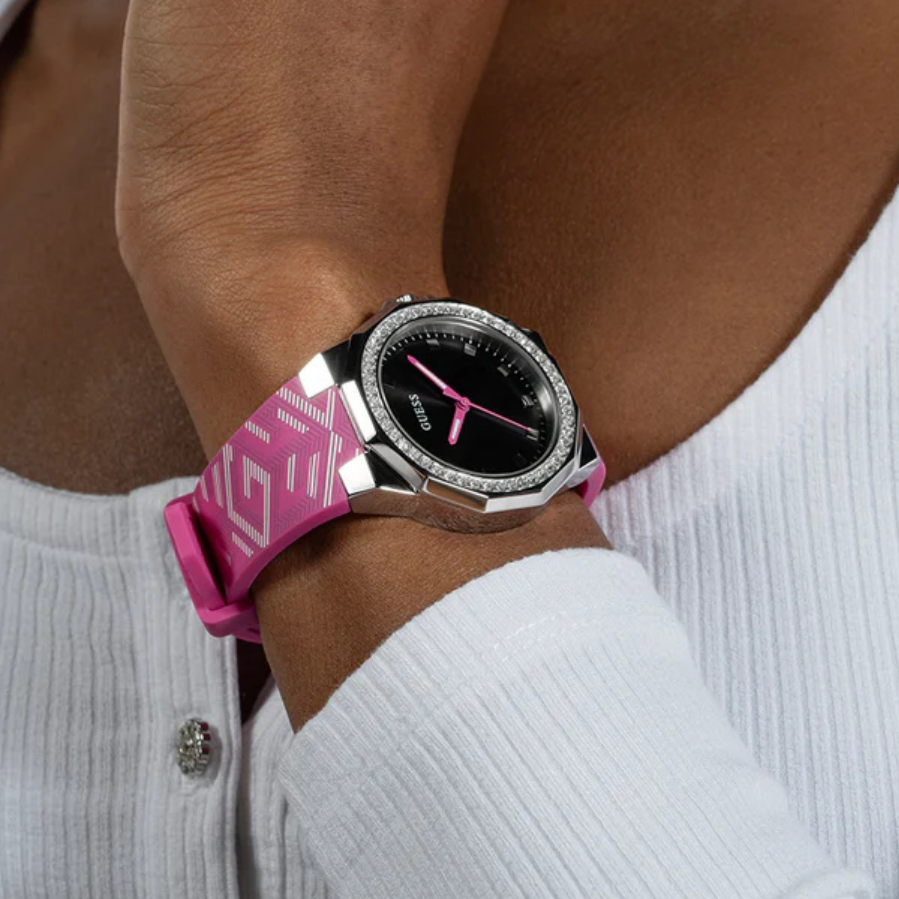 Guess Women Pink Silver Tone Analog Watch GW0598L1 - Pink Silver