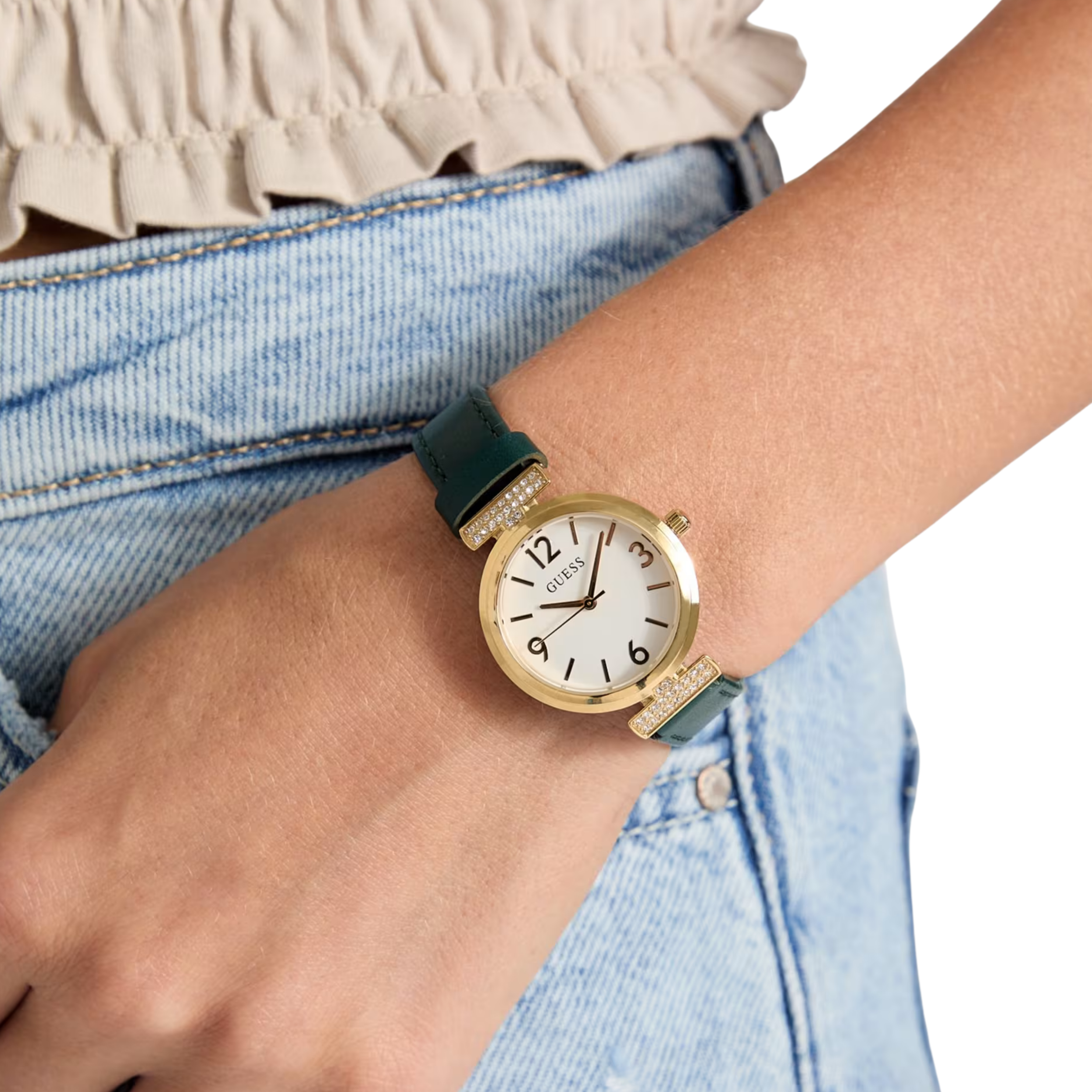 Guess Women Gold Tone and Leather Analog Watch - White Multi