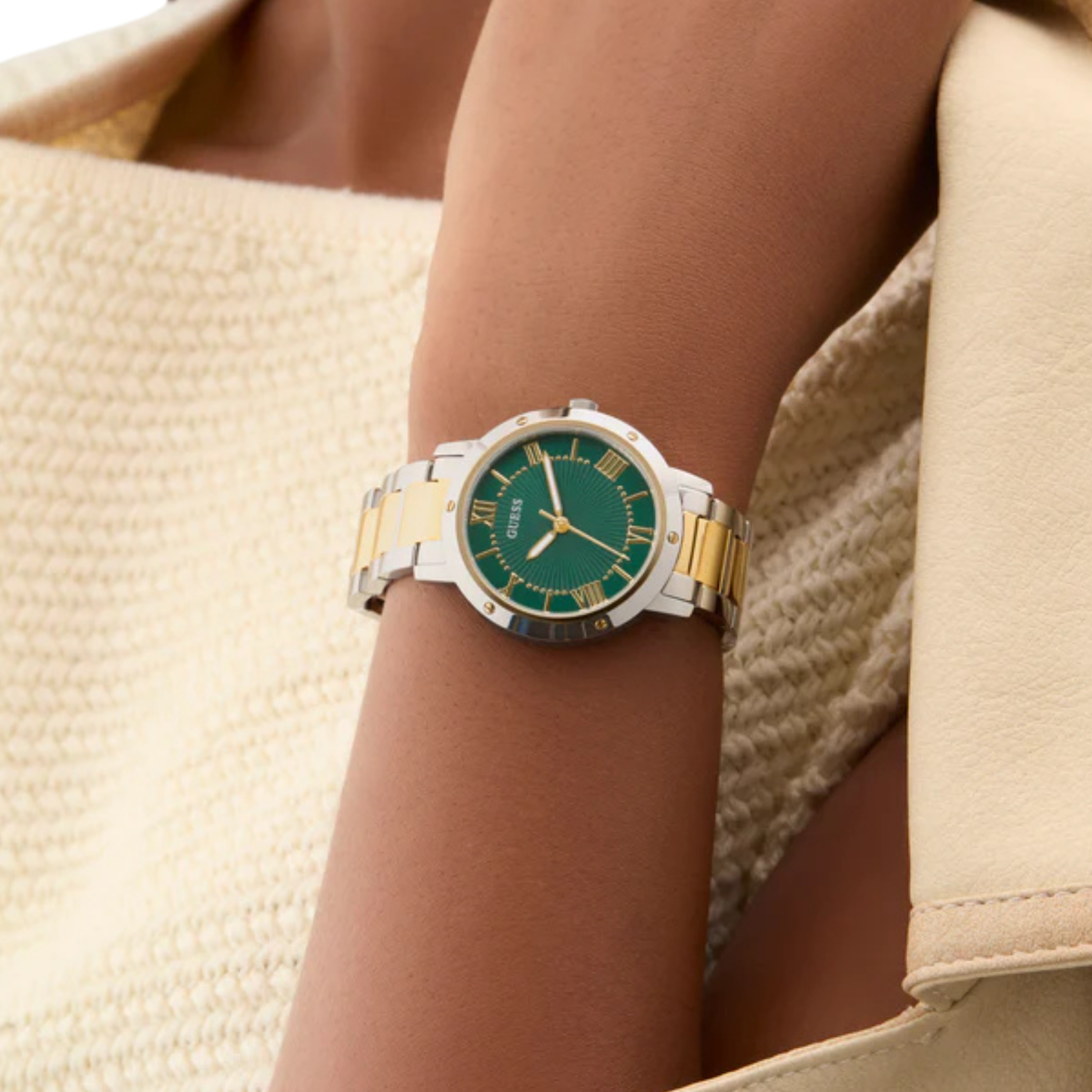 Guess Women Two Tone Analog Watch GW0404L5 - Silver Gold Green