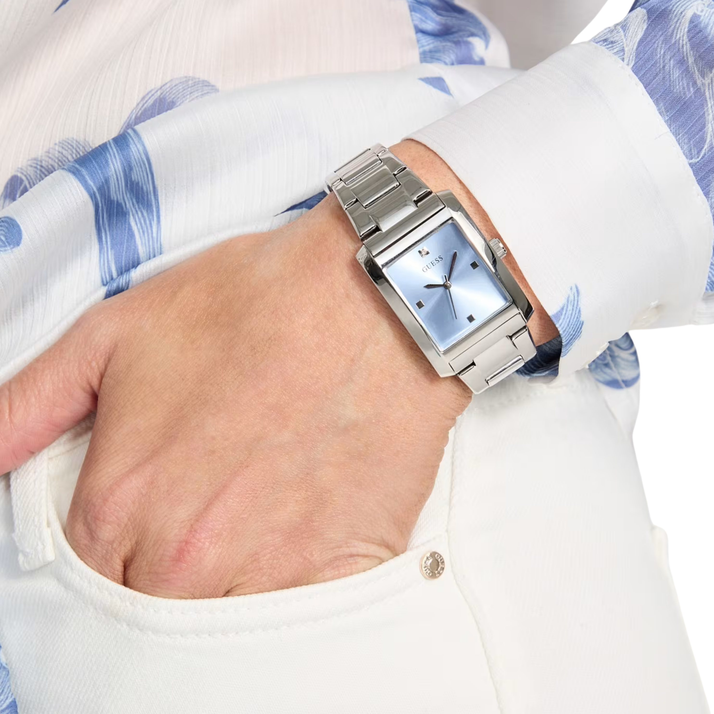 Guess Women Silver Tone Analog Watch - Silver Blue