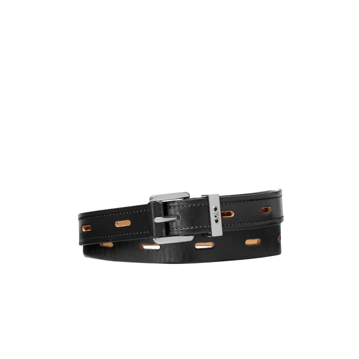 Michael Kors Women Cutout Leather Blend Belt - Black Silver