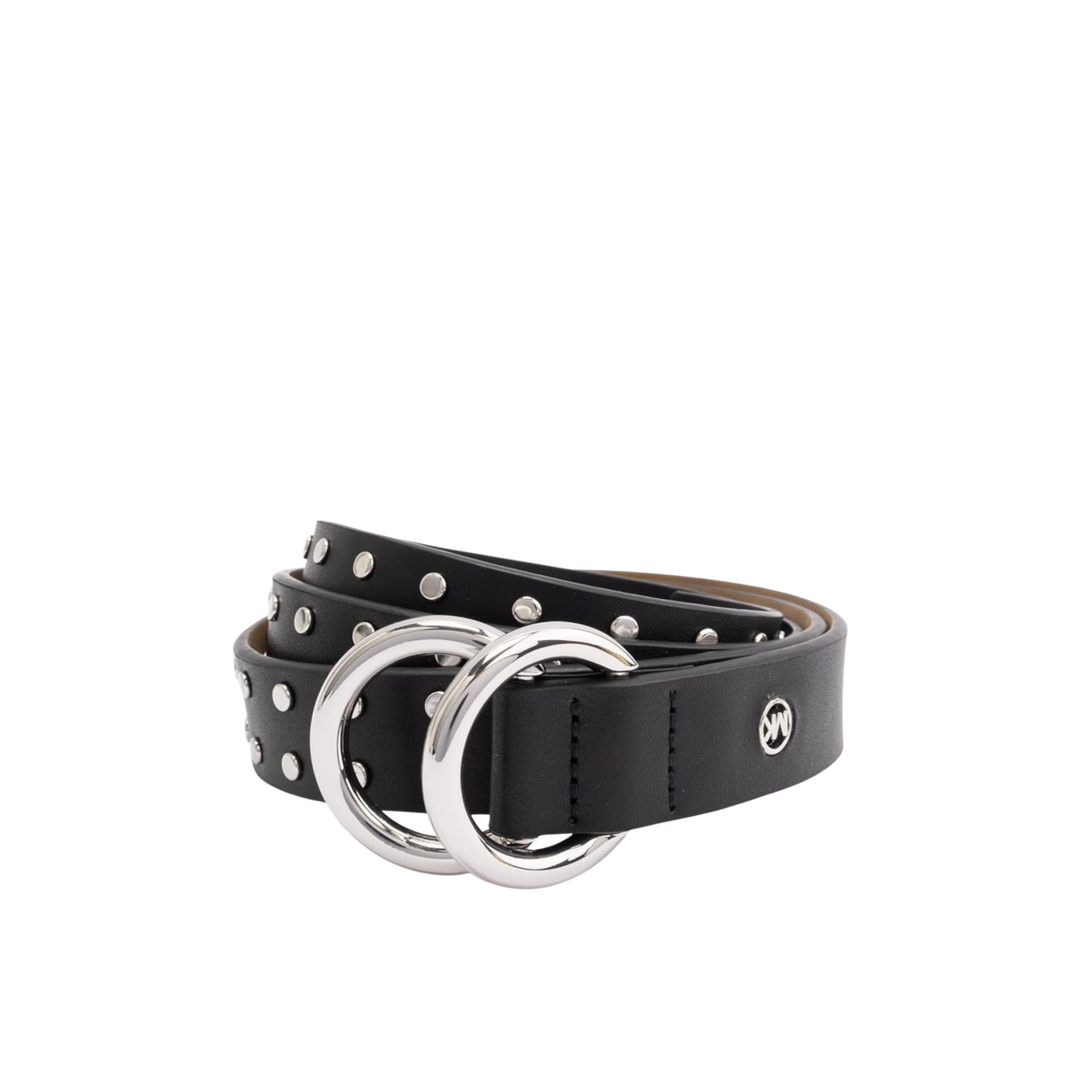 Michael Kors Women 1 Inch Double Ring Leather Belt - Black Silver