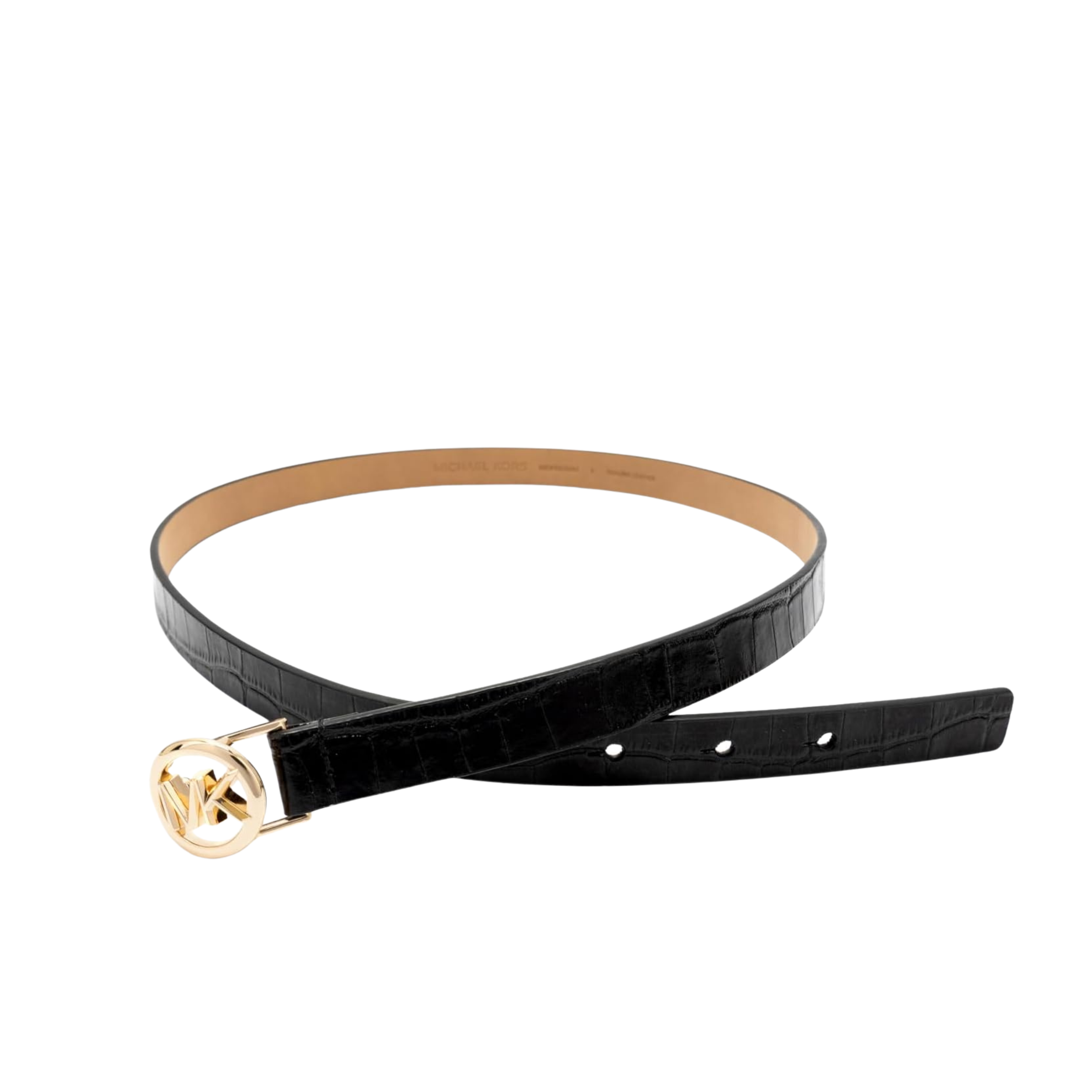 Michael Kors Women 18mm Logo Skinny Belt - Black Gold