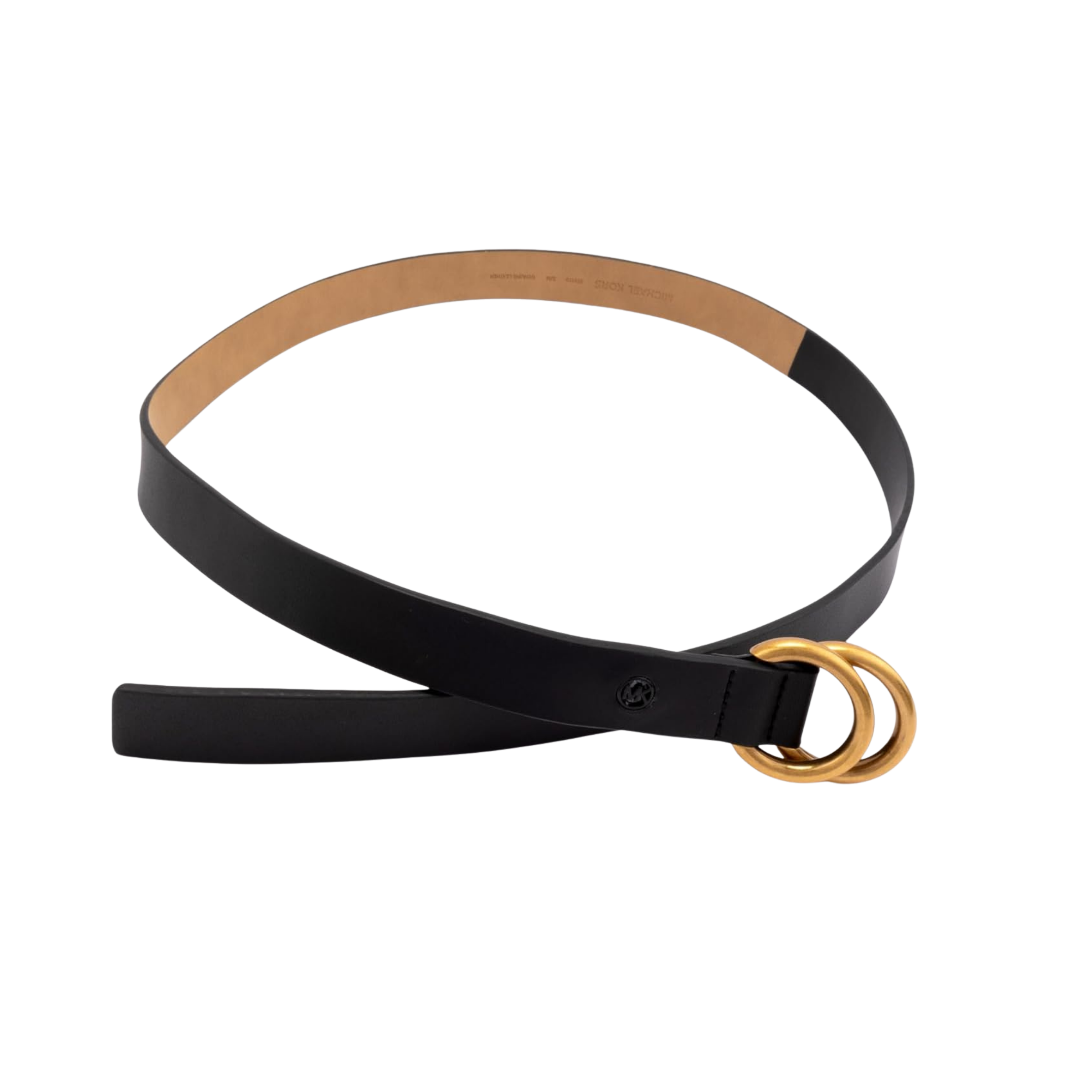 Michael Kors Women 1 Inch Double Ring Leather Belt - Black Antique Gold