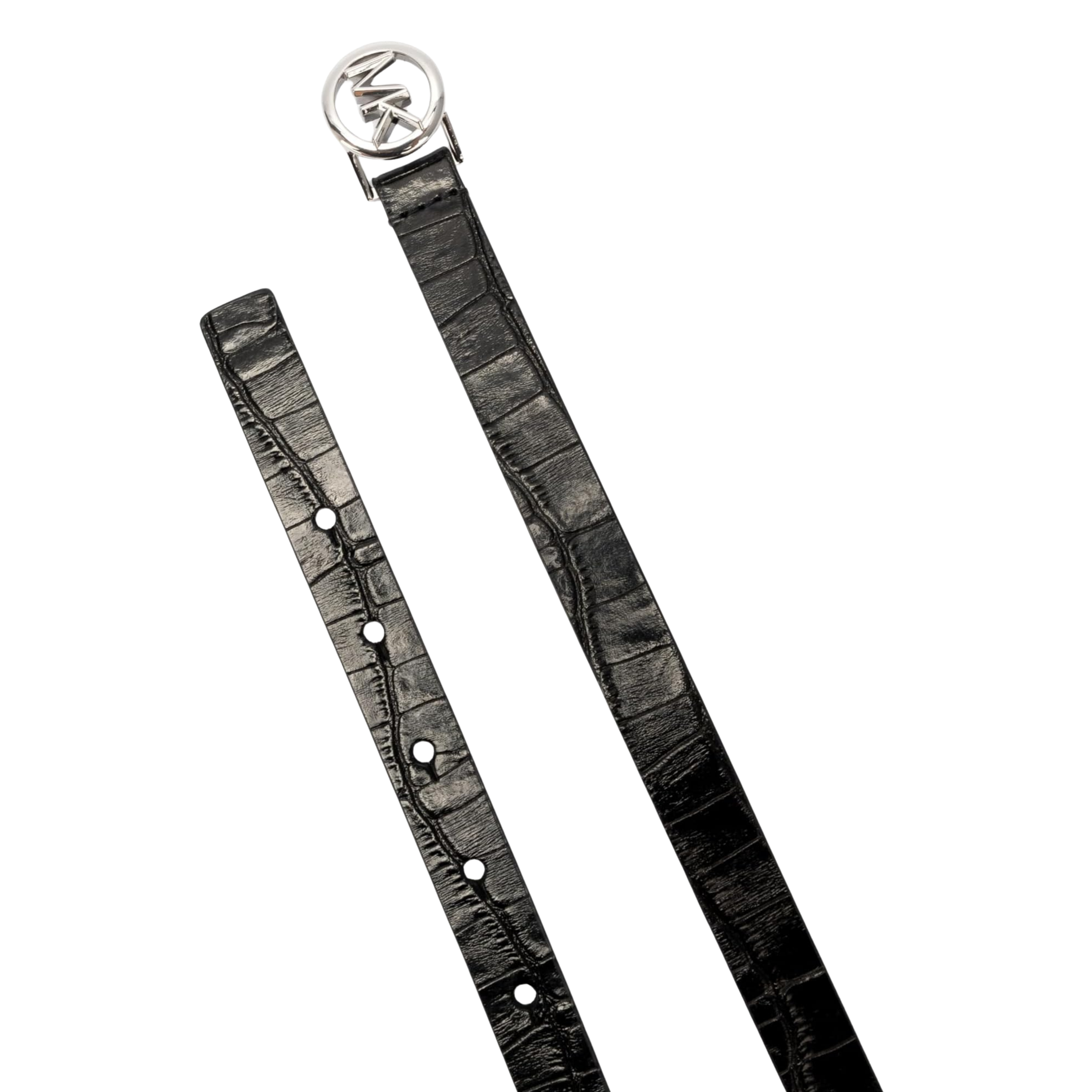 Michael Kors Women 18mm Logo Skinny Belt - Black Silver