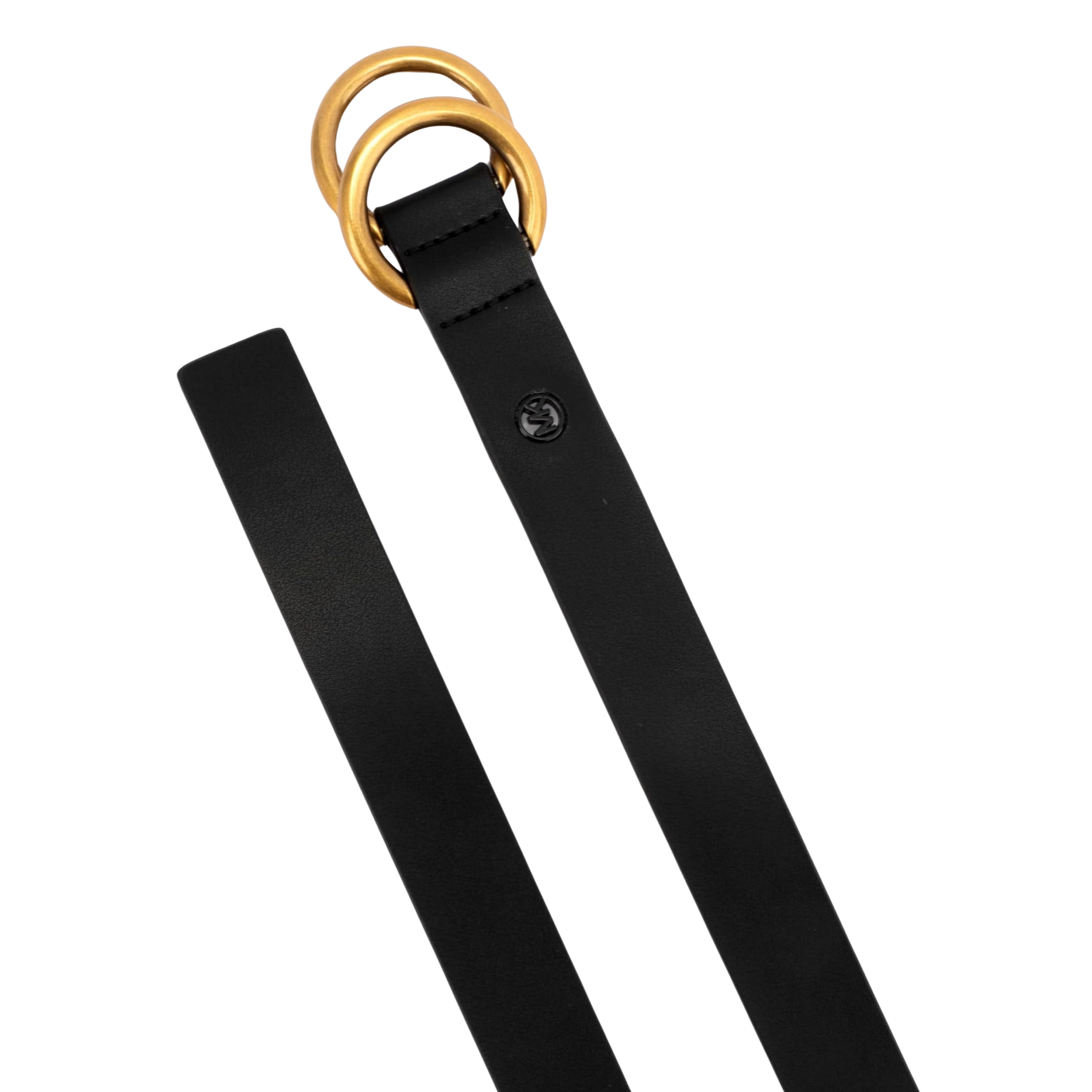 Michael Kors Women 1 Inch Double Ring Leather Belt - Black Antique Gold