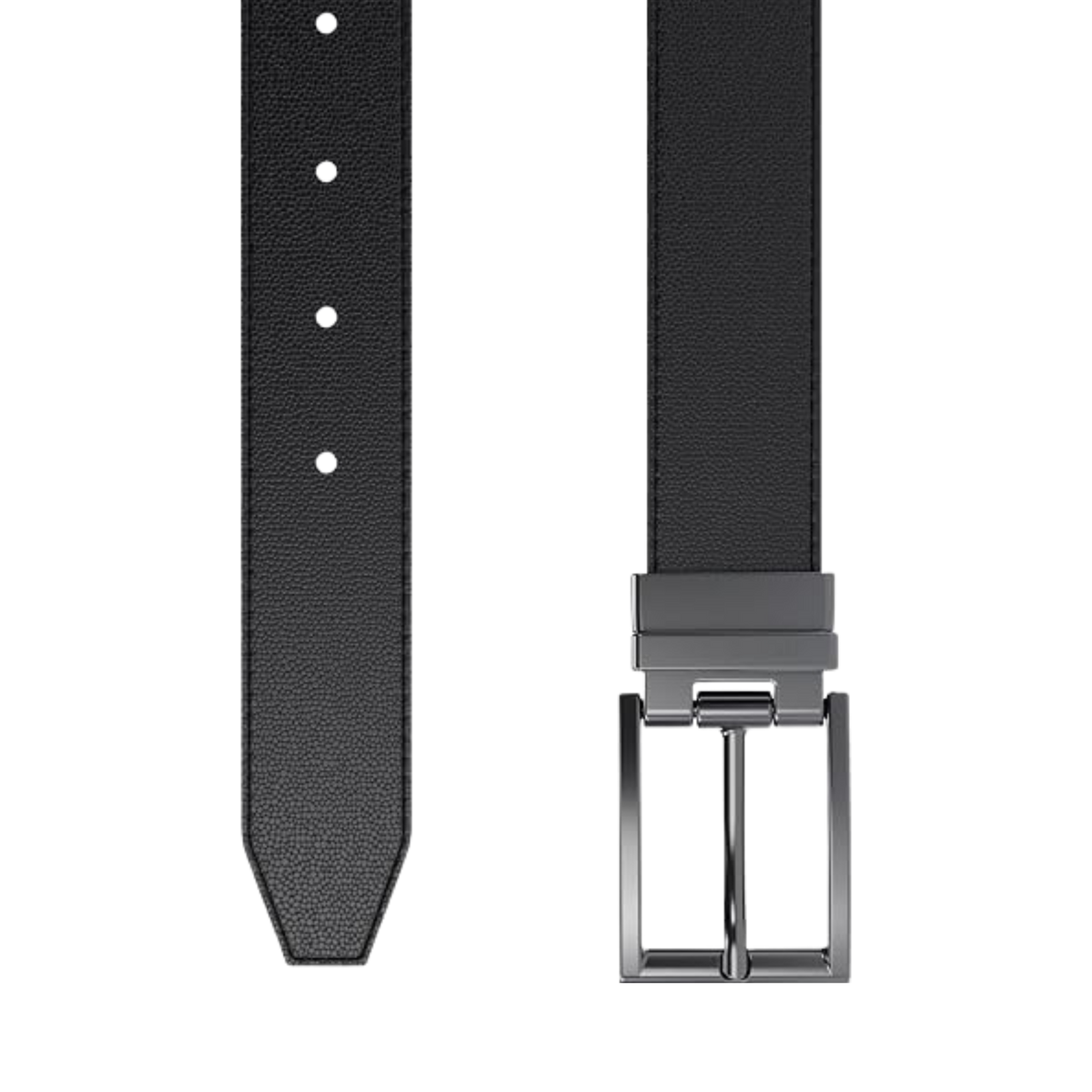 Michael Kors Men Reversible Leather Dress Belt - Dark Gunmetal Hardware Black Caviar Leather