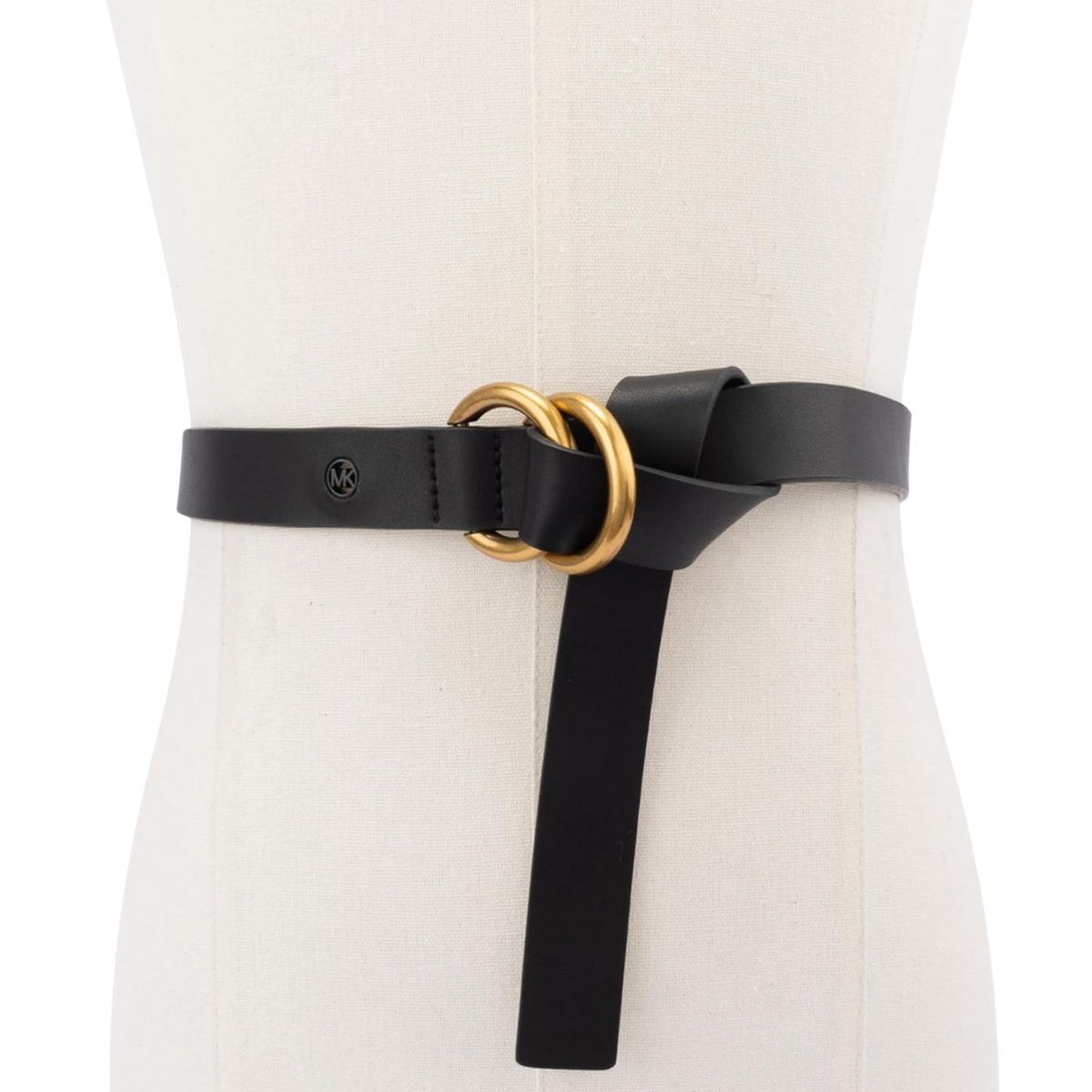 Michael Kors Women 1 Inch Double Ring Leather Belt - Black Antique Gold