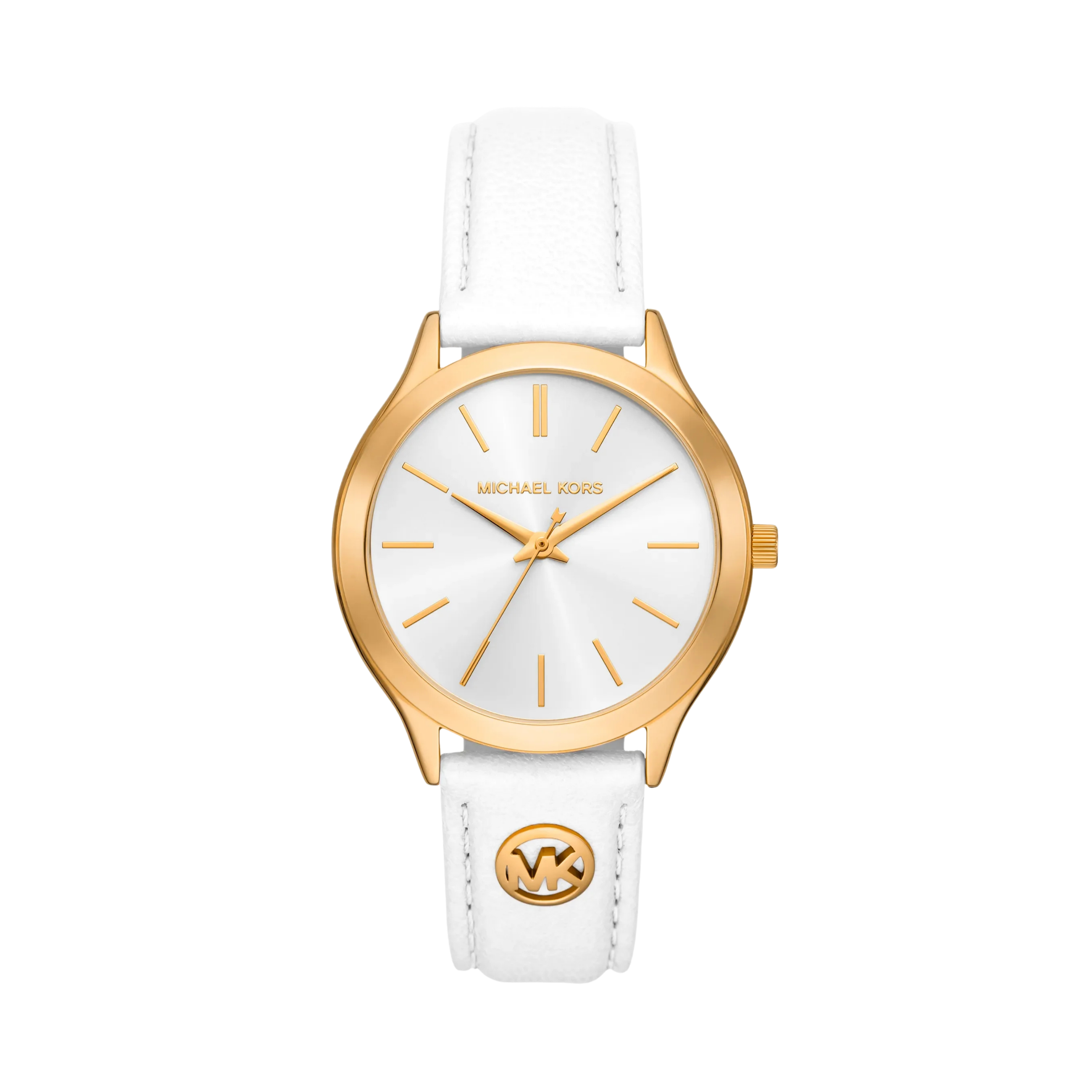 Michael Kors Women Slim Runway Gold Tone and Leather Watch - Optic White