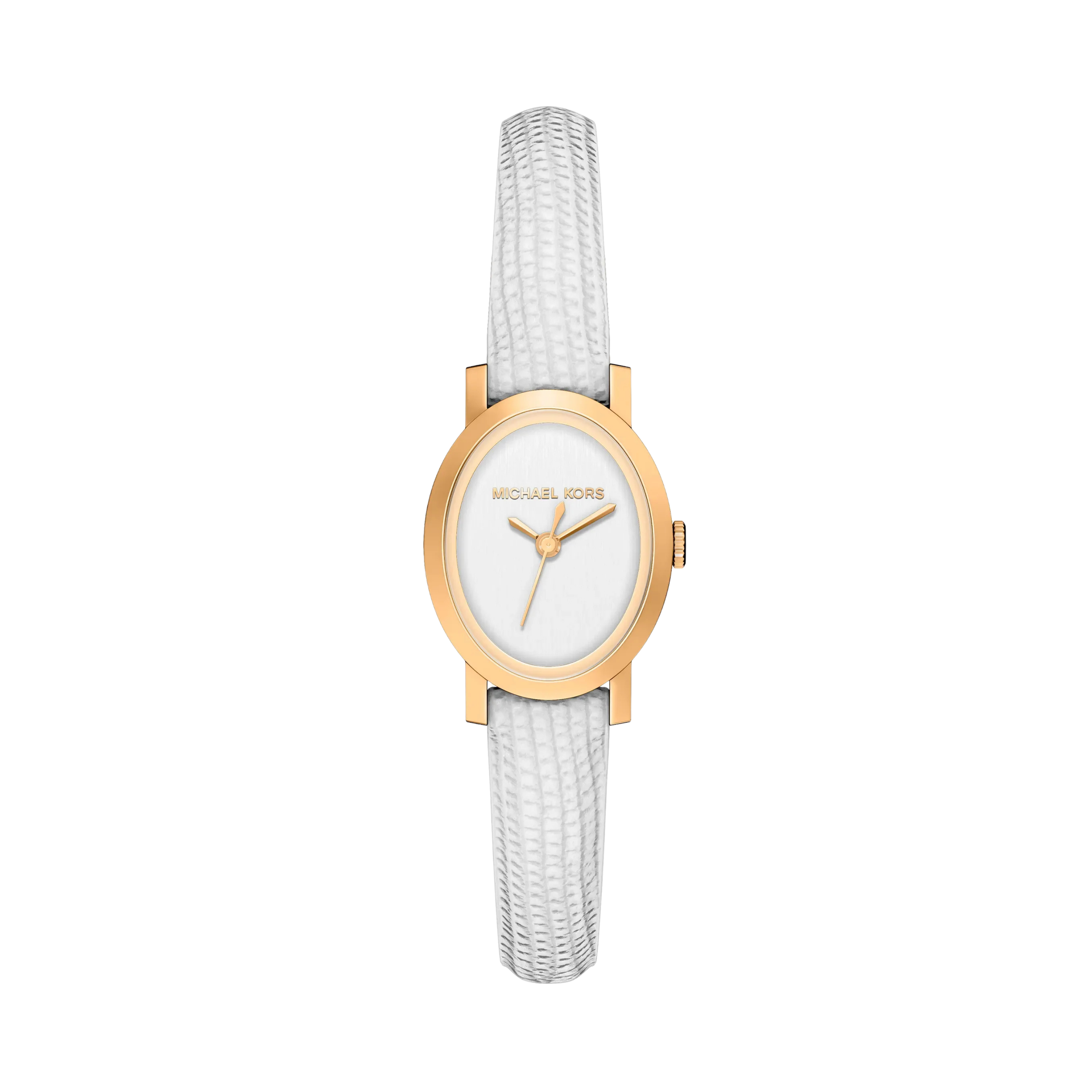 Michael Kors Women Petite Maude Gold Tone and Lizard Embossed Leather Watch - Optic White