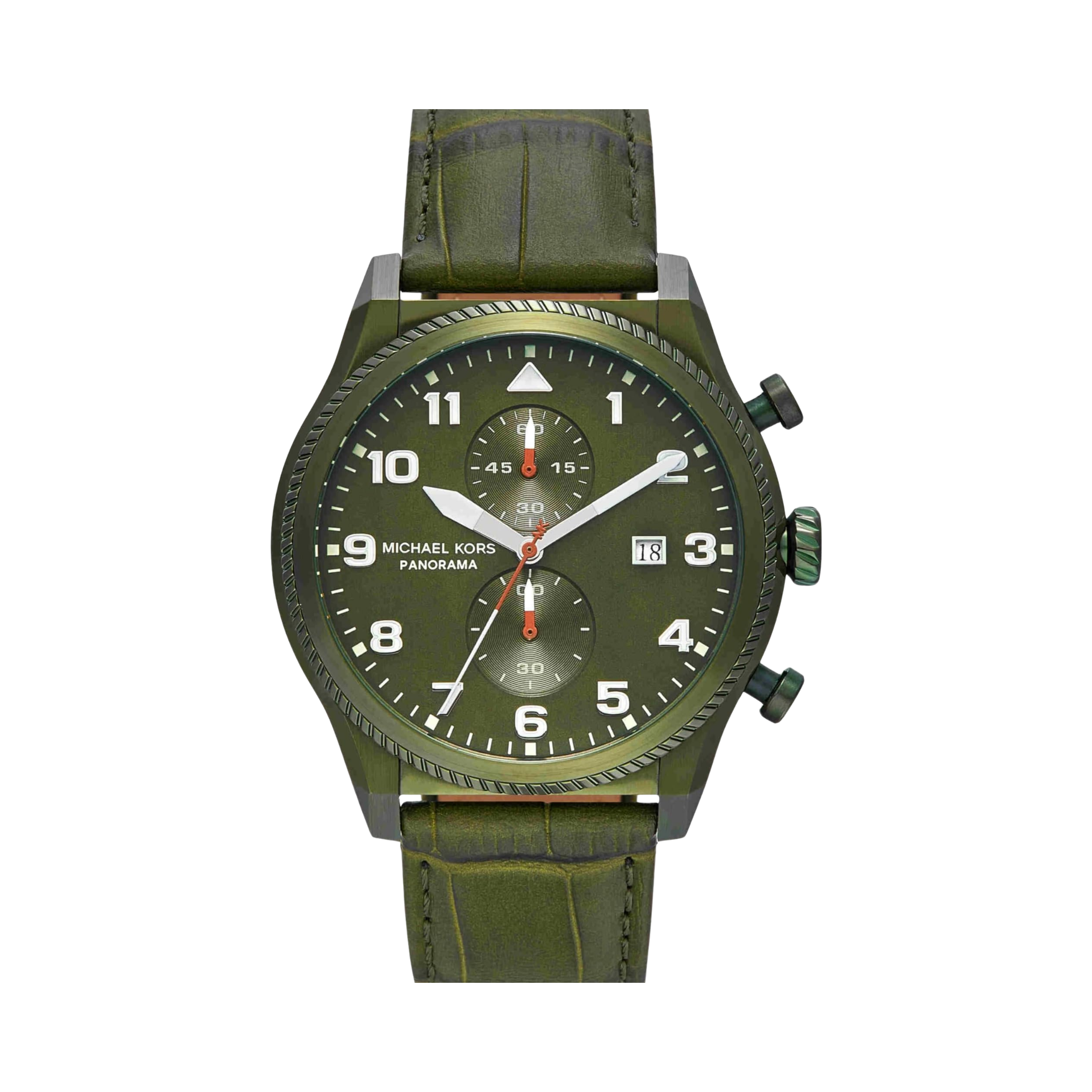 Michael Kors Men Panorama Leather Band Watch - Green Band