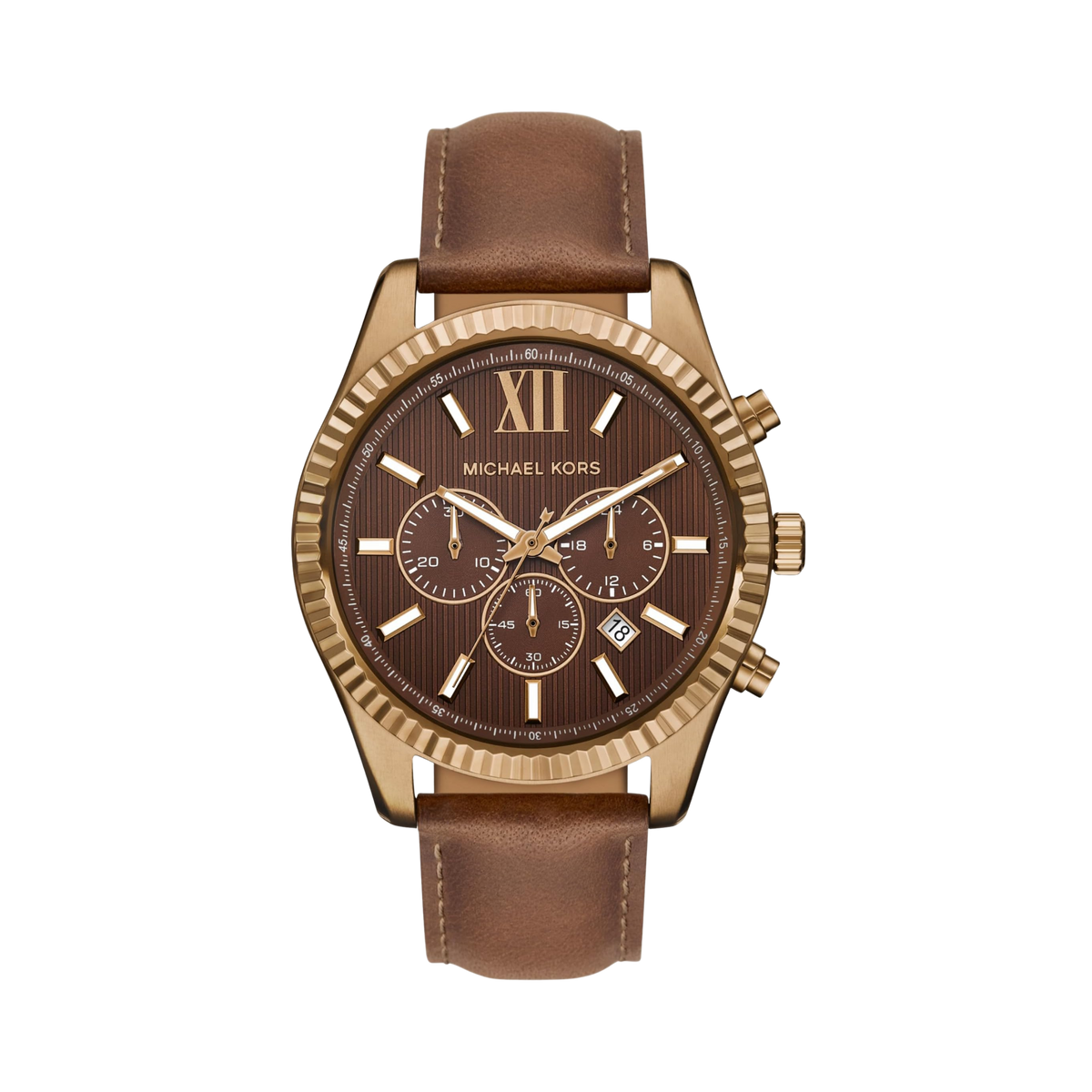 Michael Kors Men Lexington Leather Watch - Beige Gold Brown