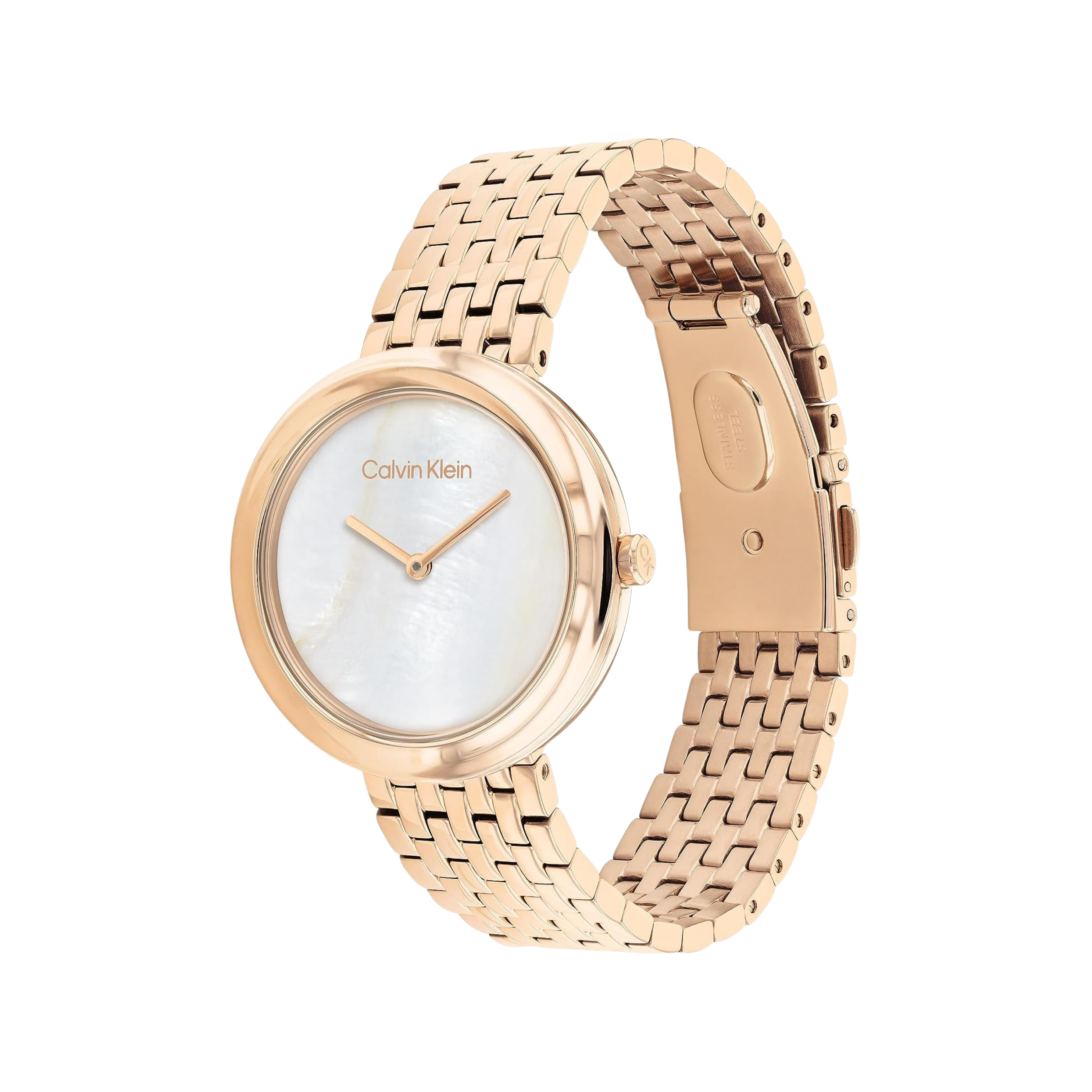 Calvin Klein Women Twisted Bezel Stainless Steel Watch - White Carnation Gold