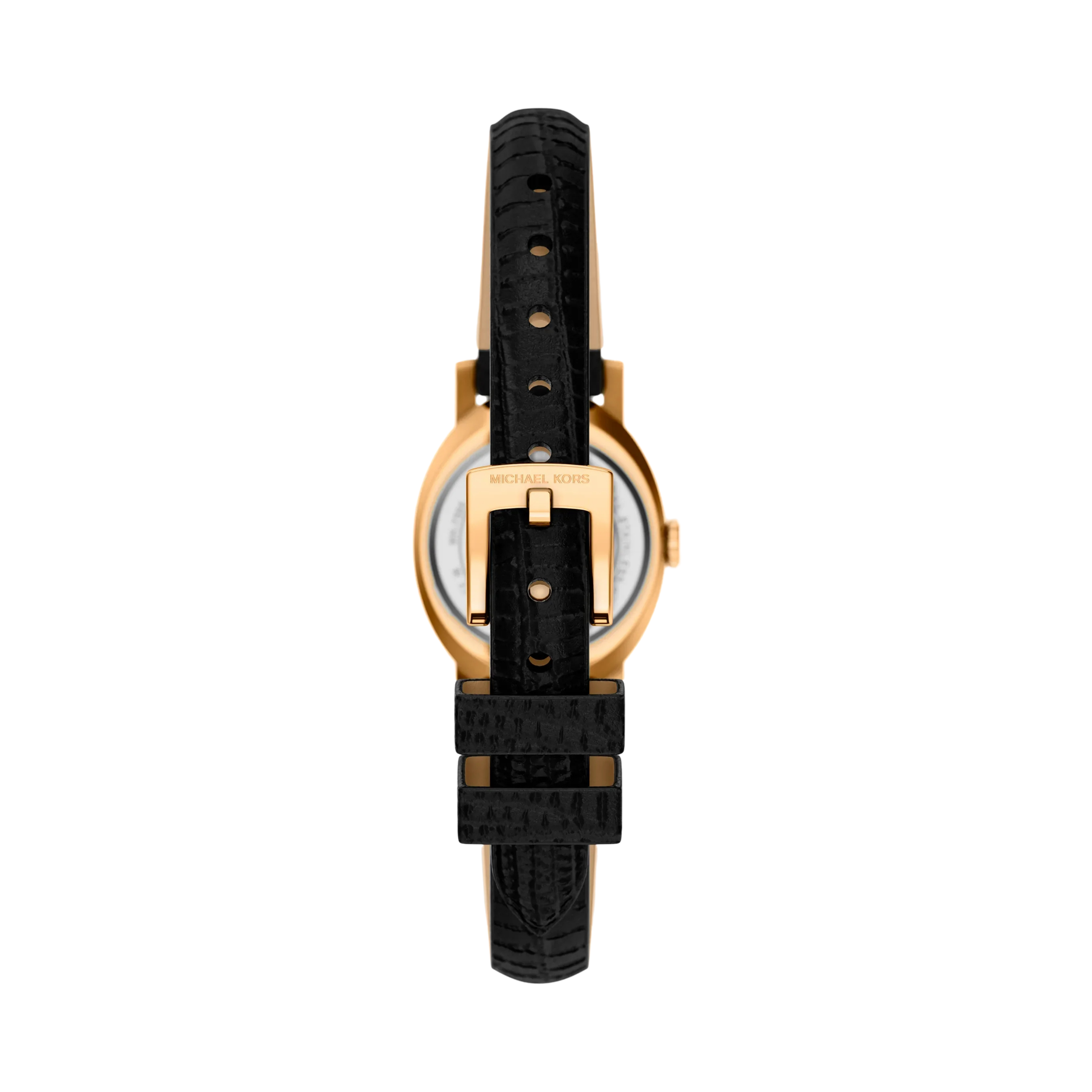 Michael Kors Women Petite Maude Gold Tone and Lizard Embossed Leather Watch - Black