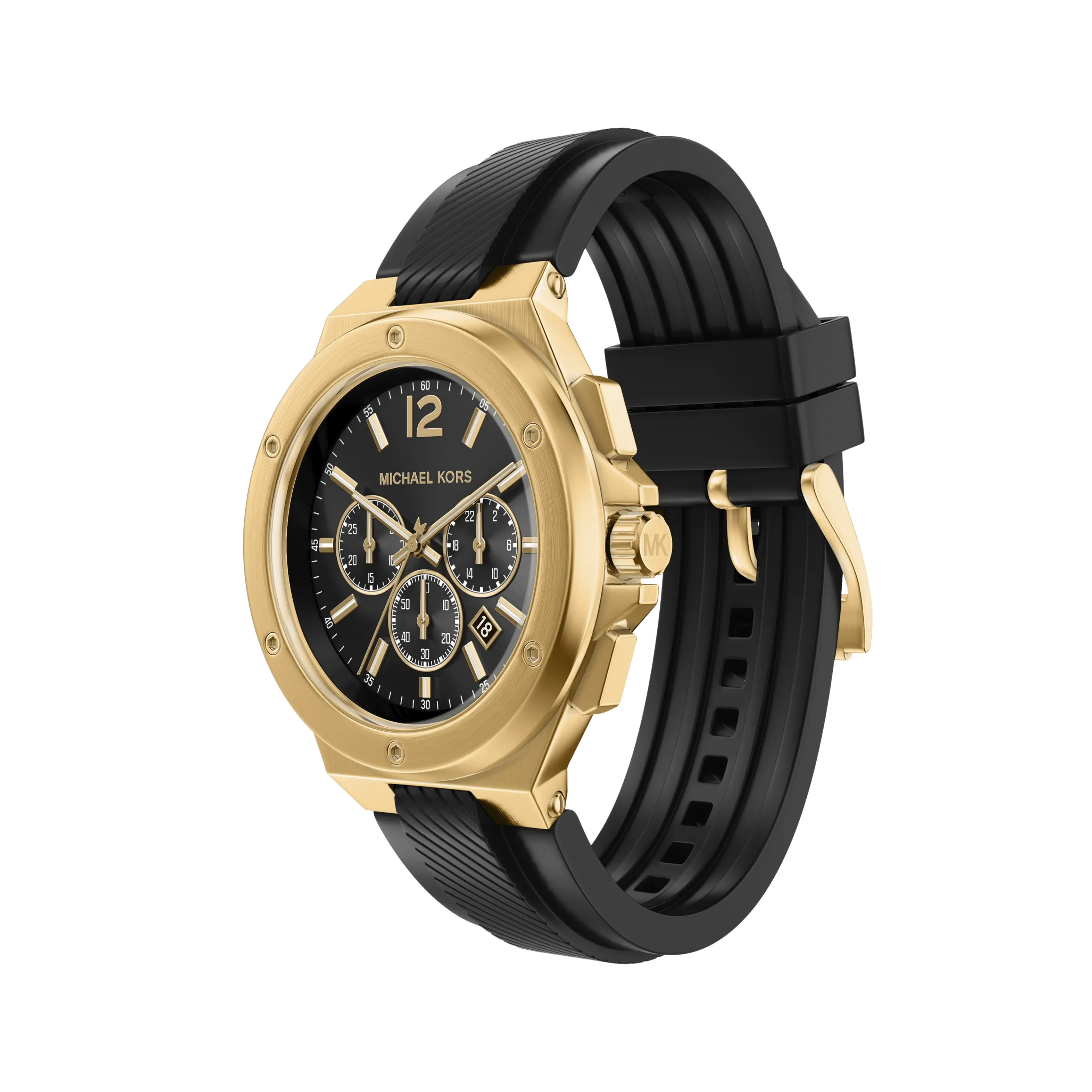 Michael Kors Men Oversized Lennox Gold Tone and Silicone Watch - Gold Black