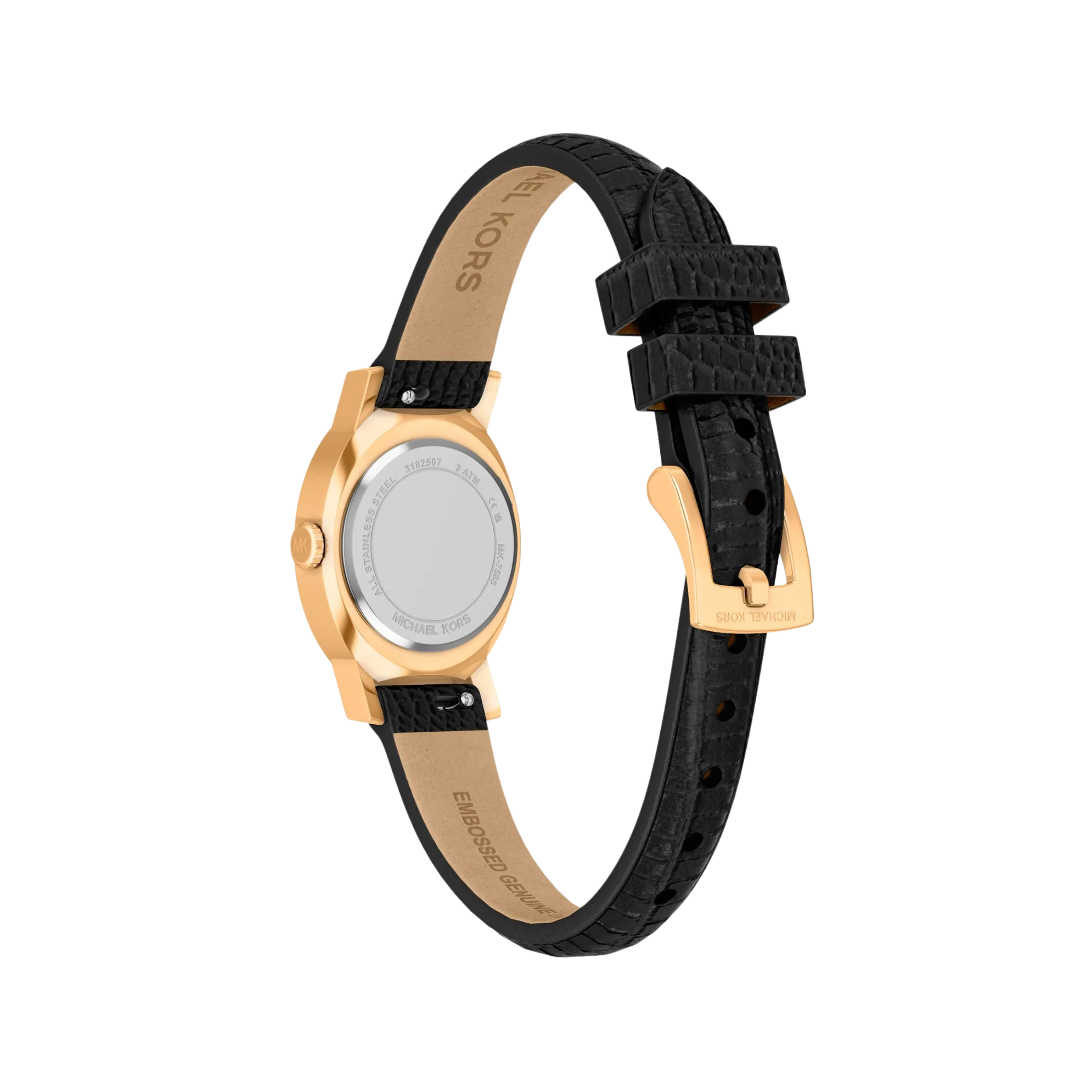Michael Kors Women Petite Maude Gold Tone and Lizard Embossed Leather Watch - Black