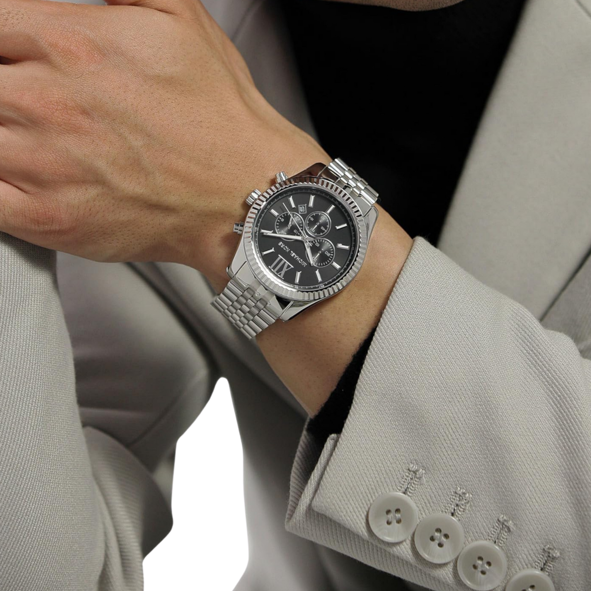 Michael Kors Men Lexington Stainless Steel Bracelet Watch - Silver Black