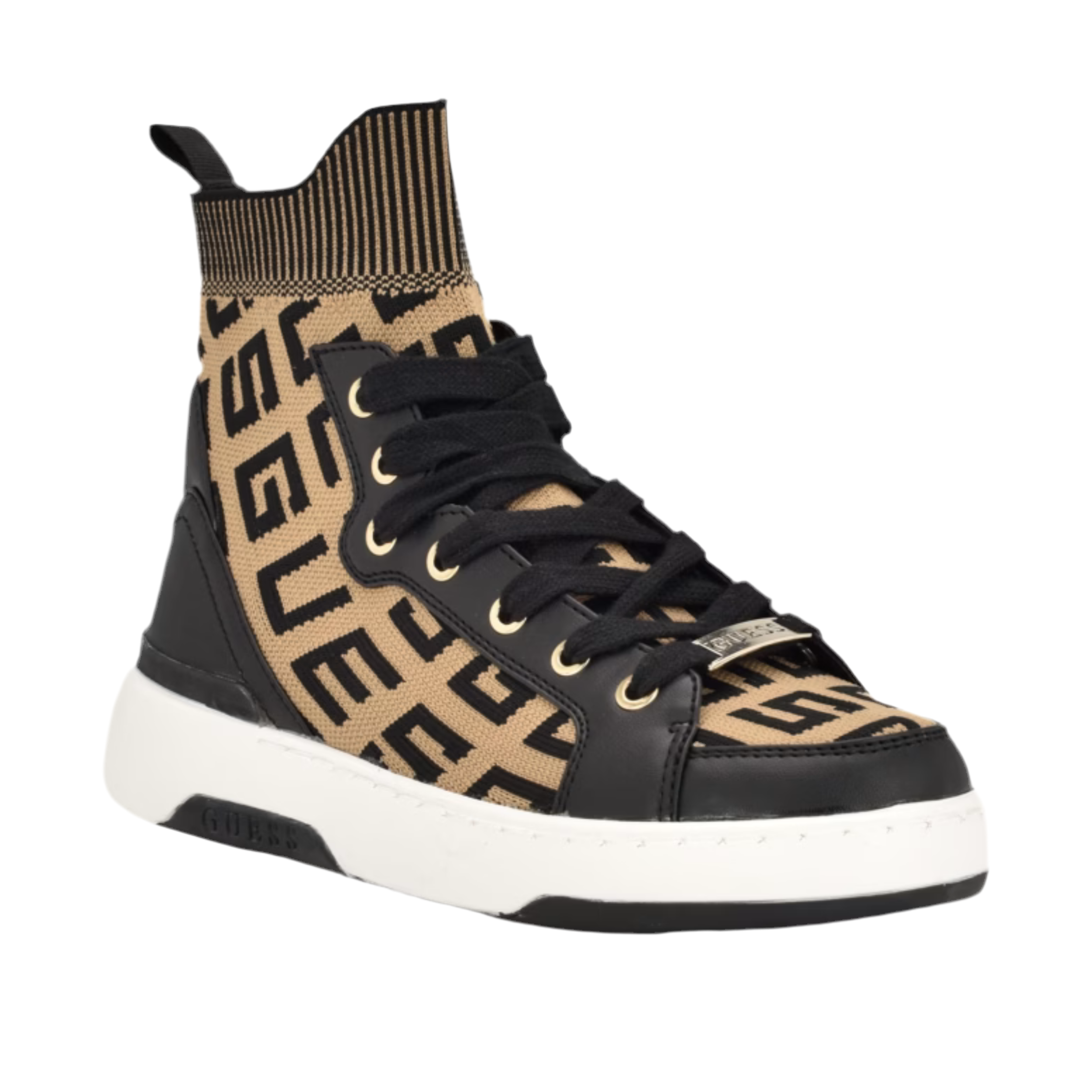 Guess Unisex Mannen Logo Knit High-Top Sneakers - Brown