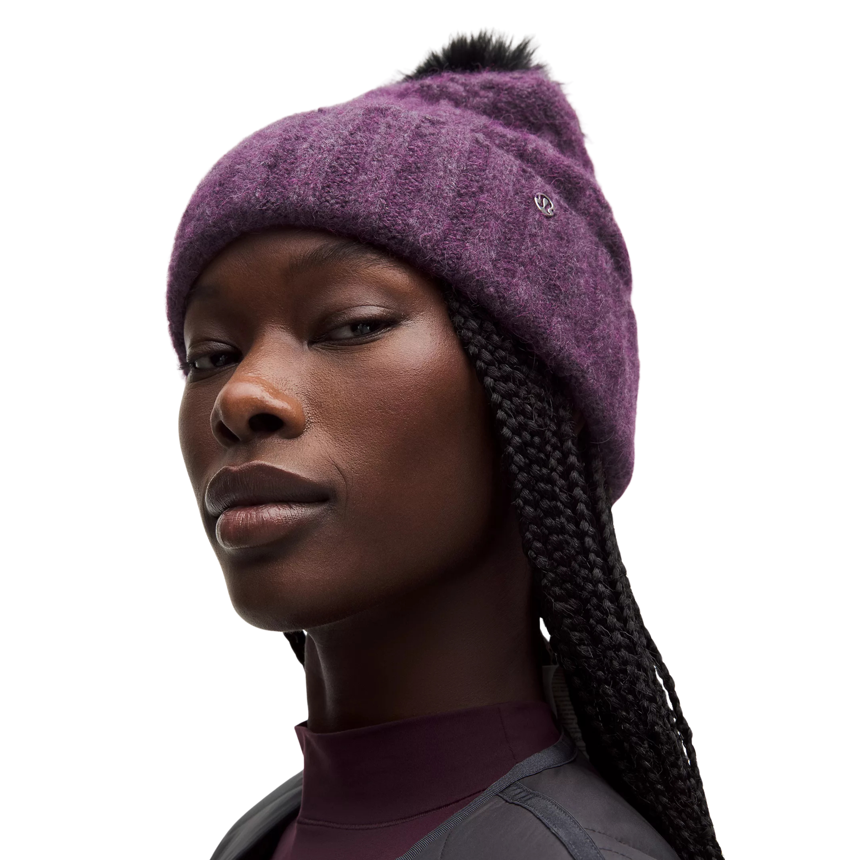 Lululemon Alpaca Wool-Blend Cable-Knit Pom Beanie - Black Plum