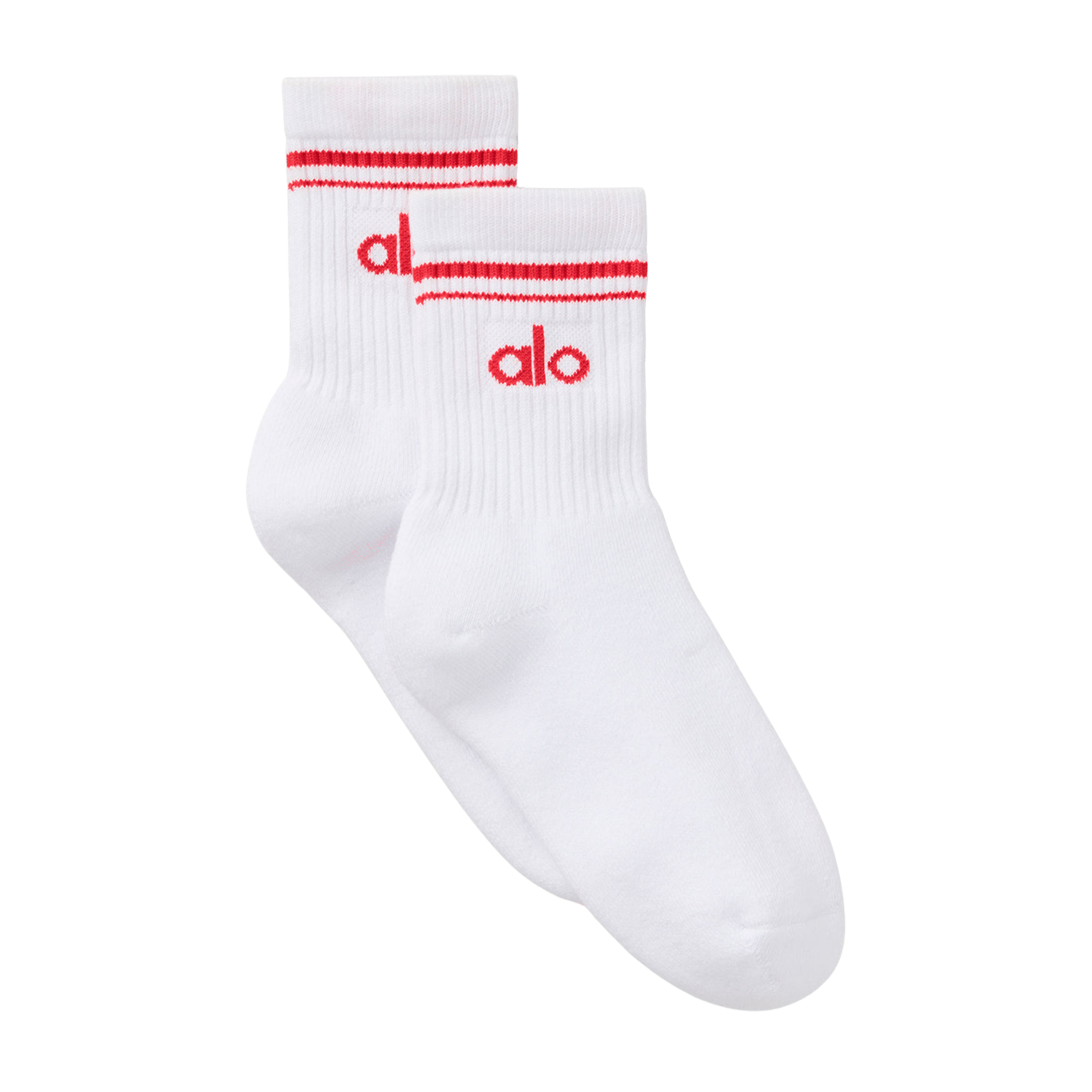 Alo Half-Crew Throwback Sock - White Bright Red