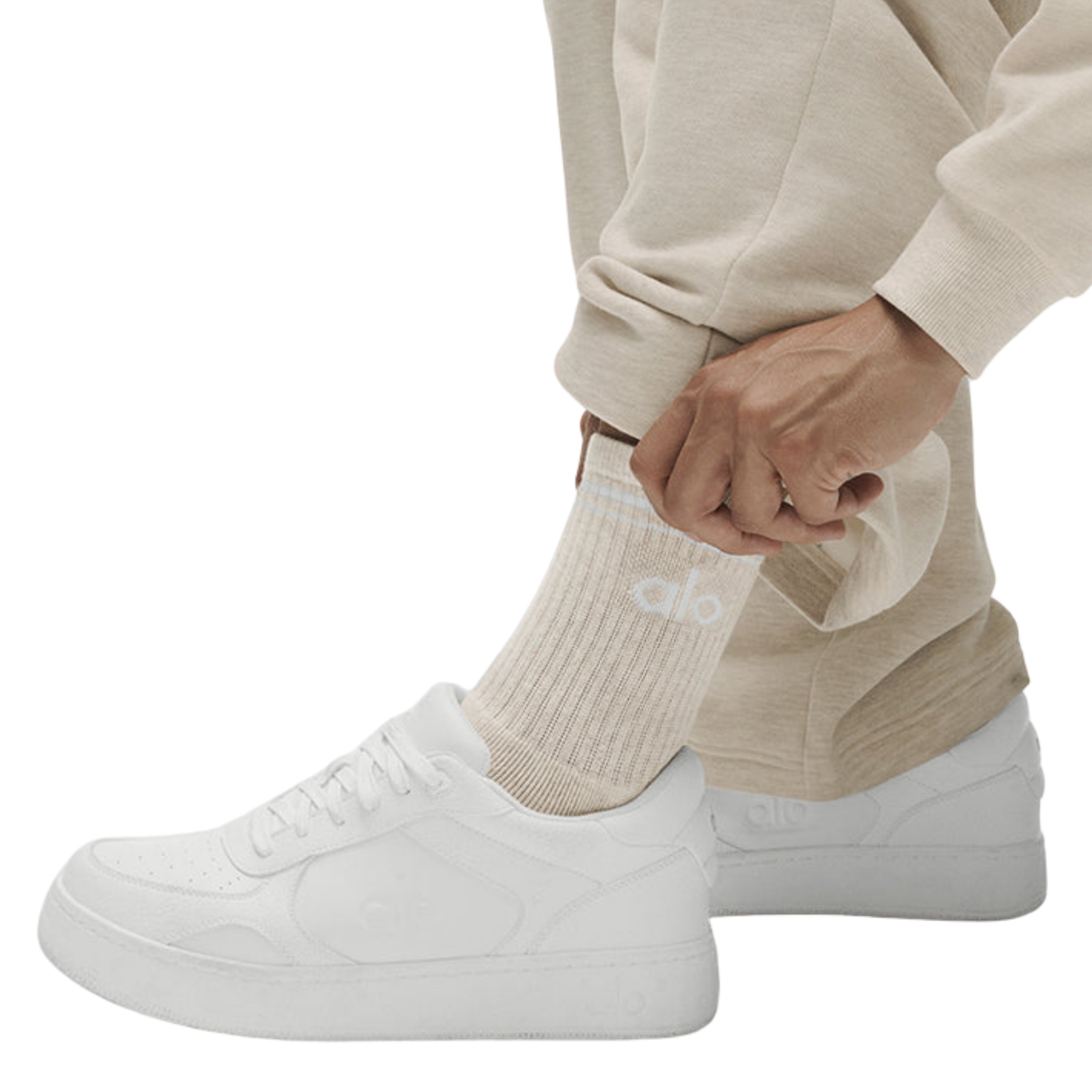 Alo Half-Crew Throwback Sock - Oatmeal Heather White
