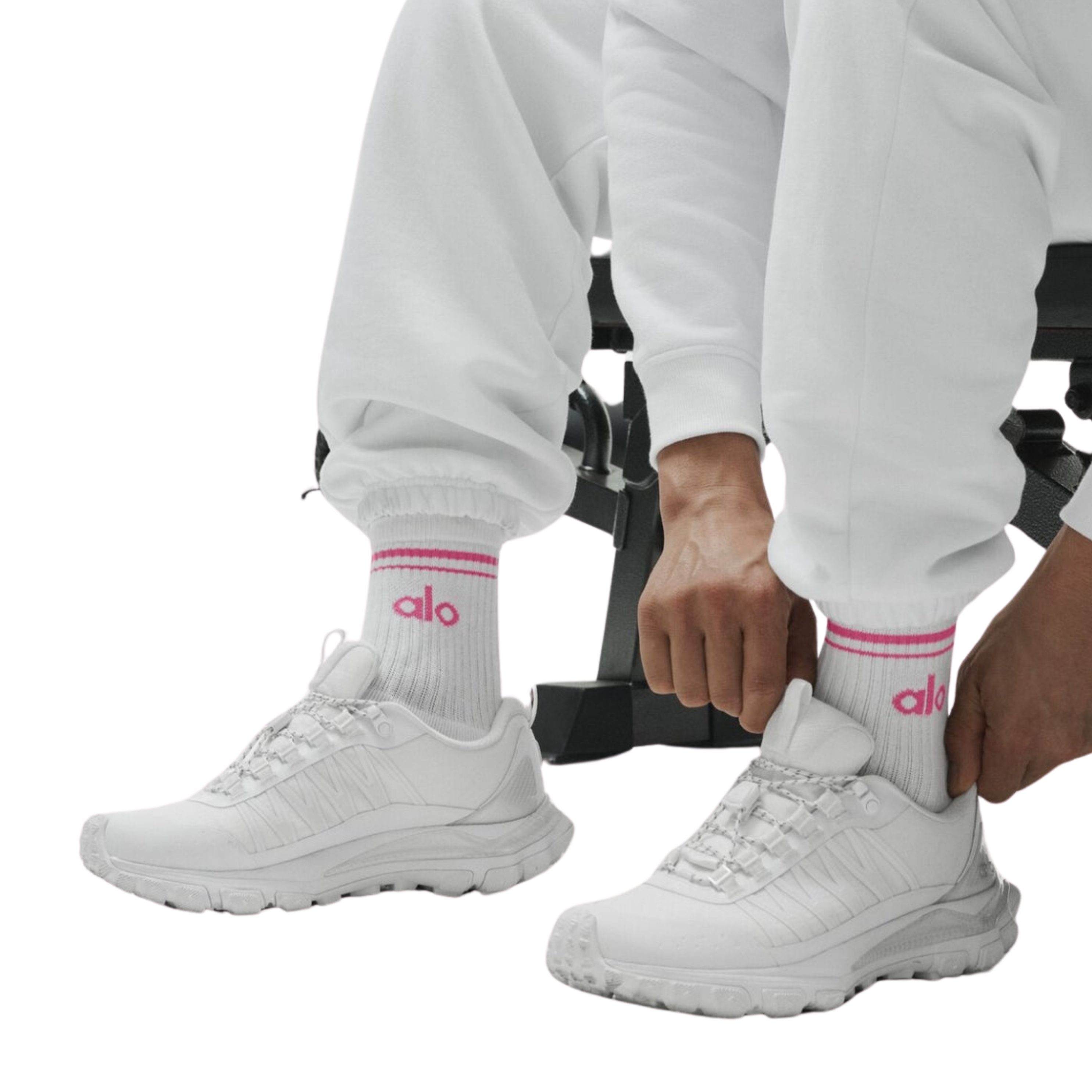 Alo Half-Crew Throwback Sock - White Paradise Pink