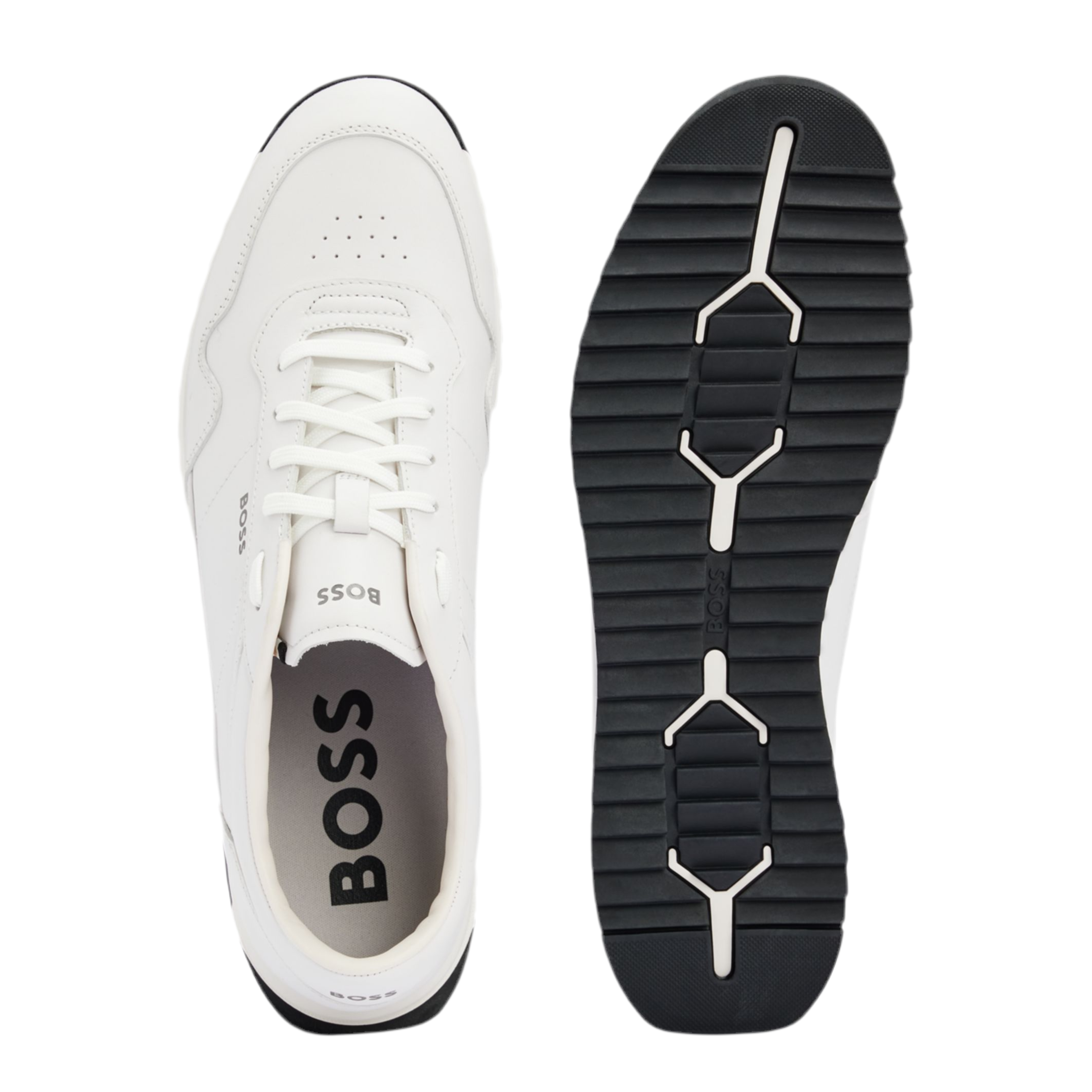 Hugo Boss Men Leather Trainers Knurled - White